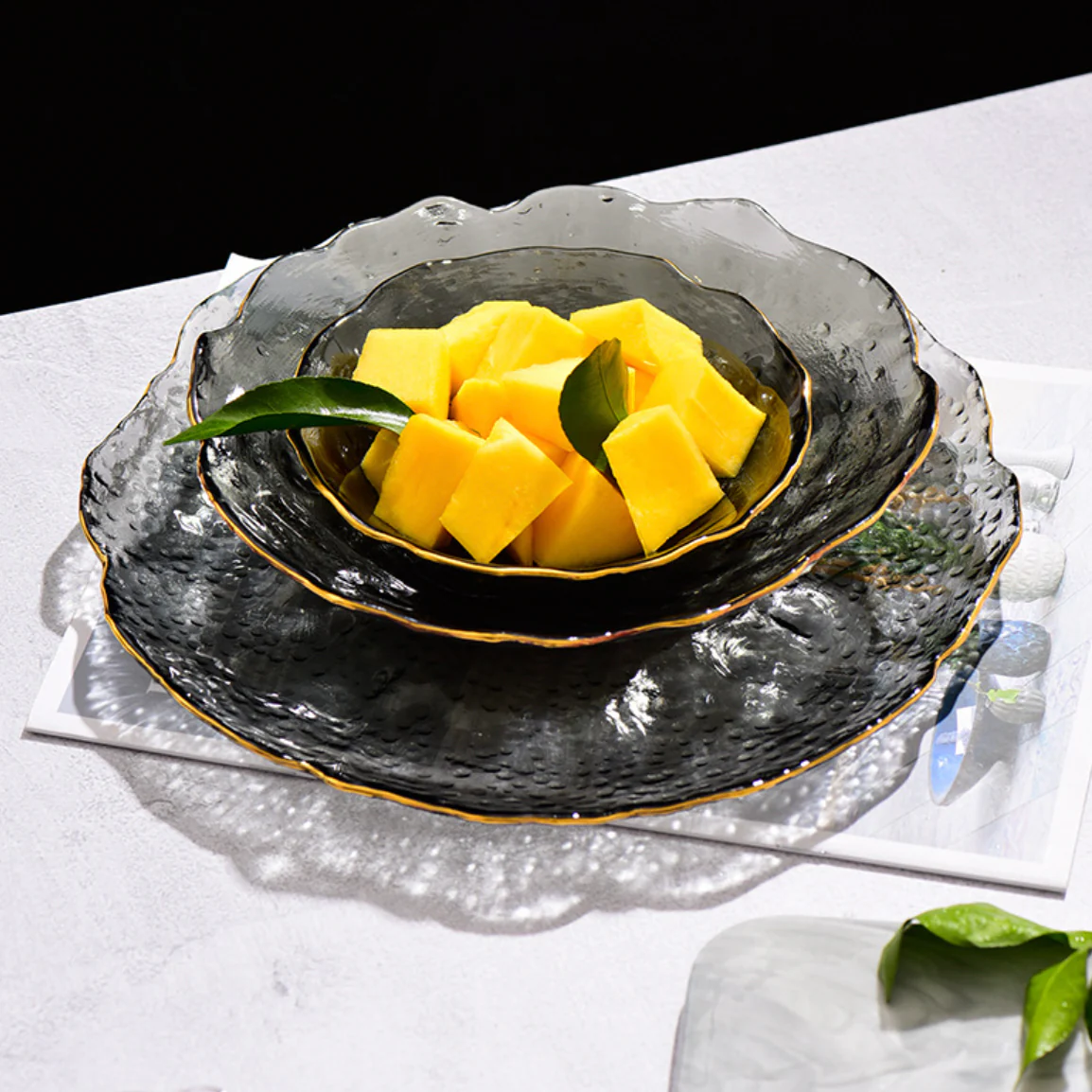 Glass Grey Dish Set of 3 - Image 12