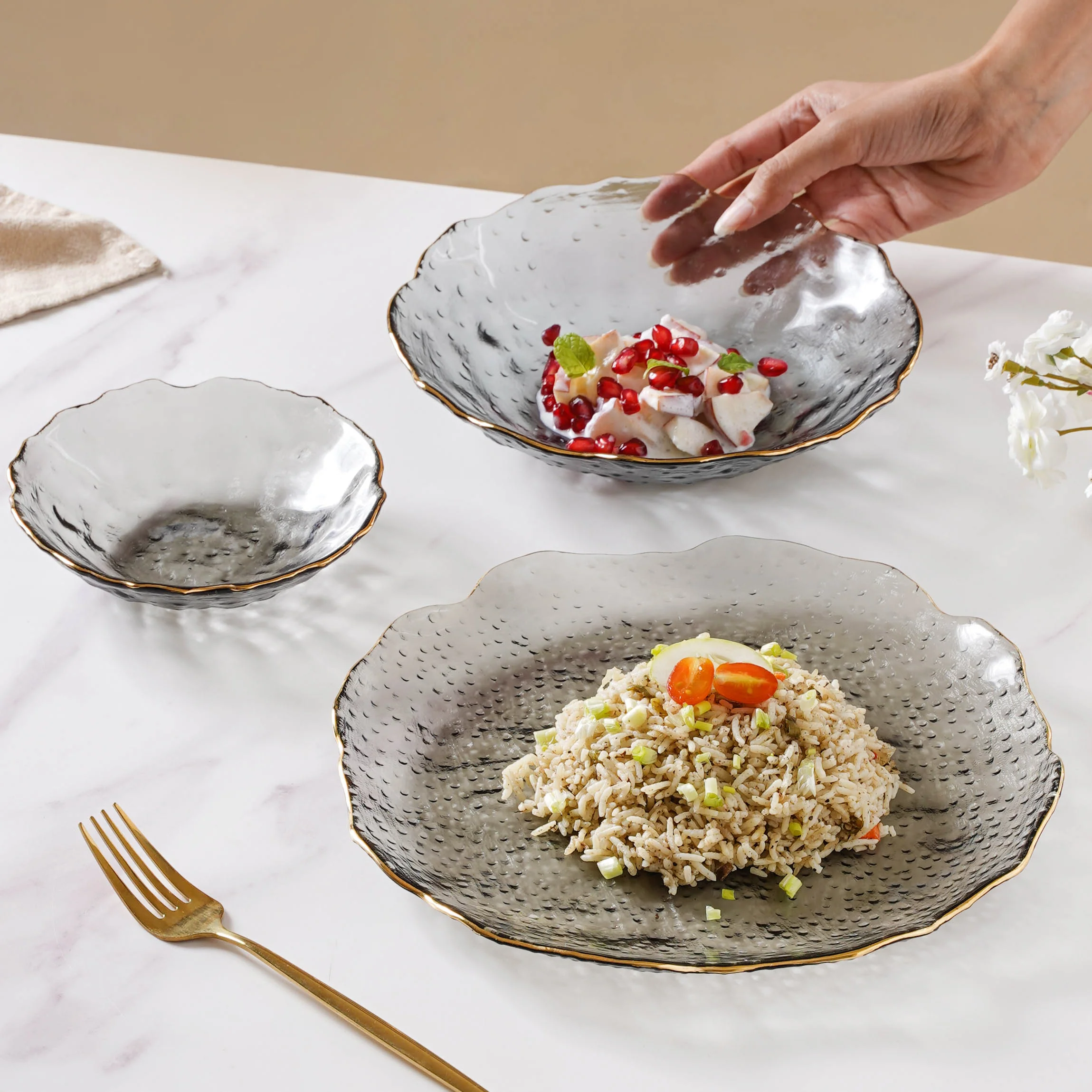Glass Grey Dish Set of 3 - Image 2