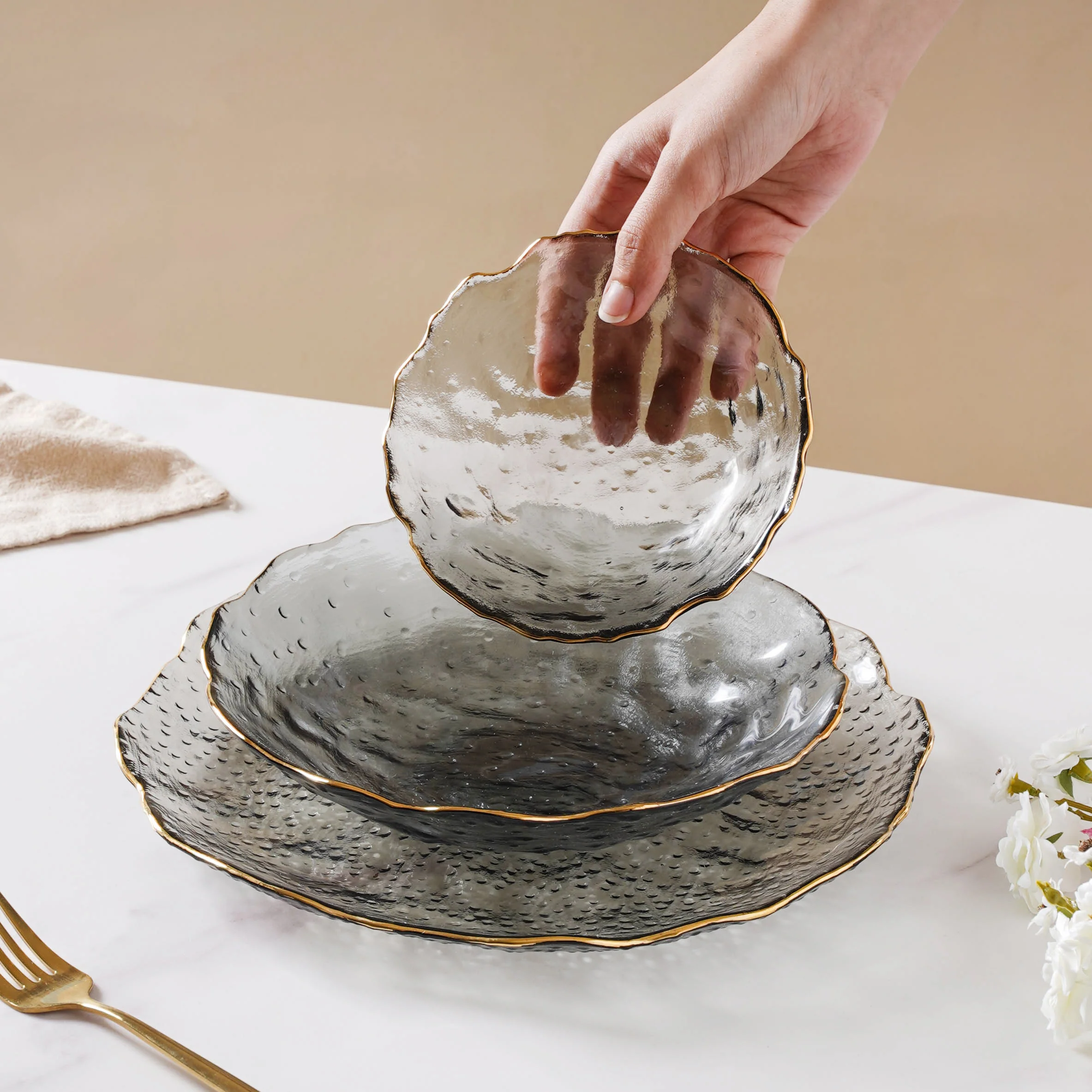 Glass Grey Dish Set of 3 - Image 4