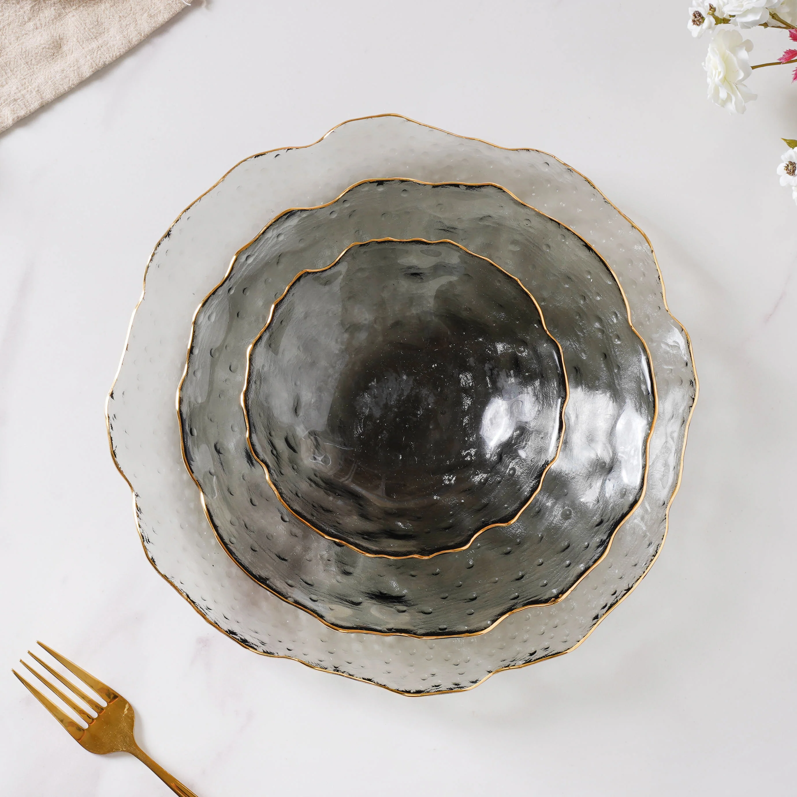Glass Grey Dish Set of 3 - Image 5