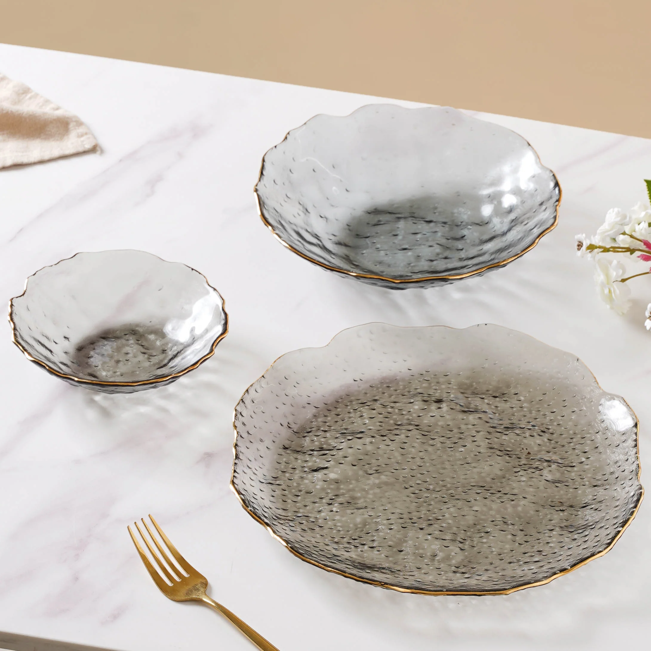 Glass Grey Dish Set of 3 - Image 6