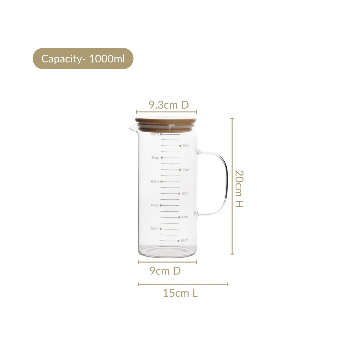 Glass Jug With Measuring Marks And Bamboo Lid 1000ml - Image 3