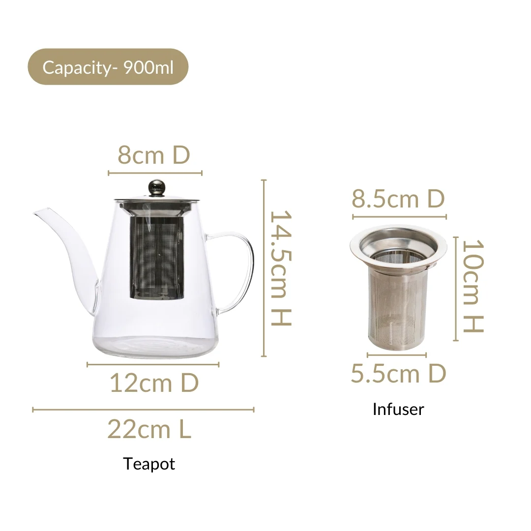Glass Kettle With Tea Strainer Flame Safe 900ml - Image 3