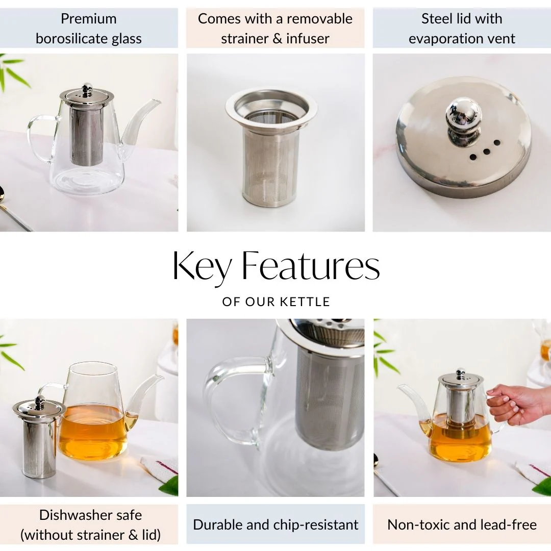 Glass Kettle With Tea Strainer Flame Safe 900ml - Image 4