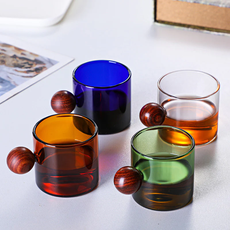 Glass Mug Amber With Knob Handle Small - Image 10