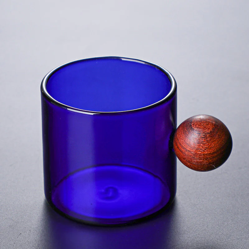 Glass Mug Blue With Knob Handle Small
