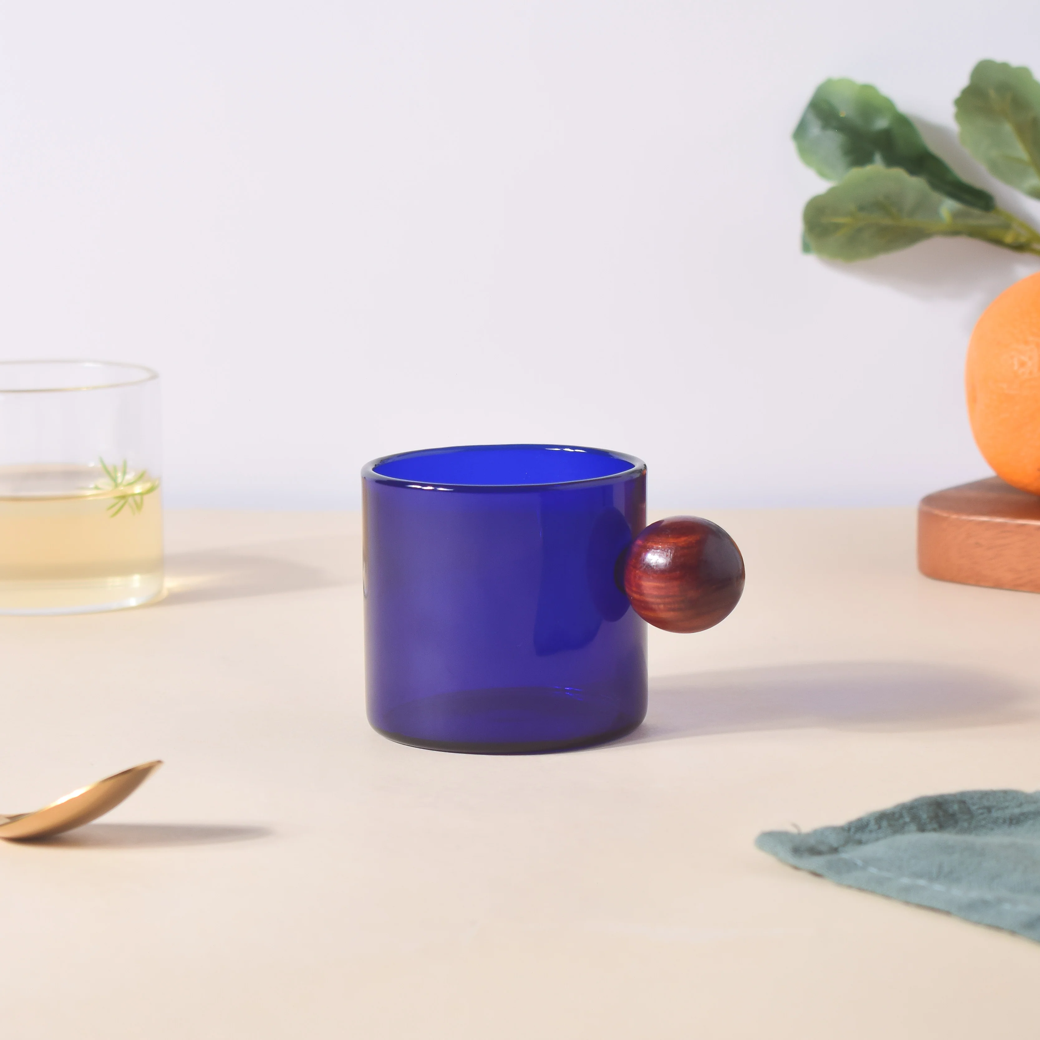 Glass Mug Blue With Knob Handle Small - Image 3