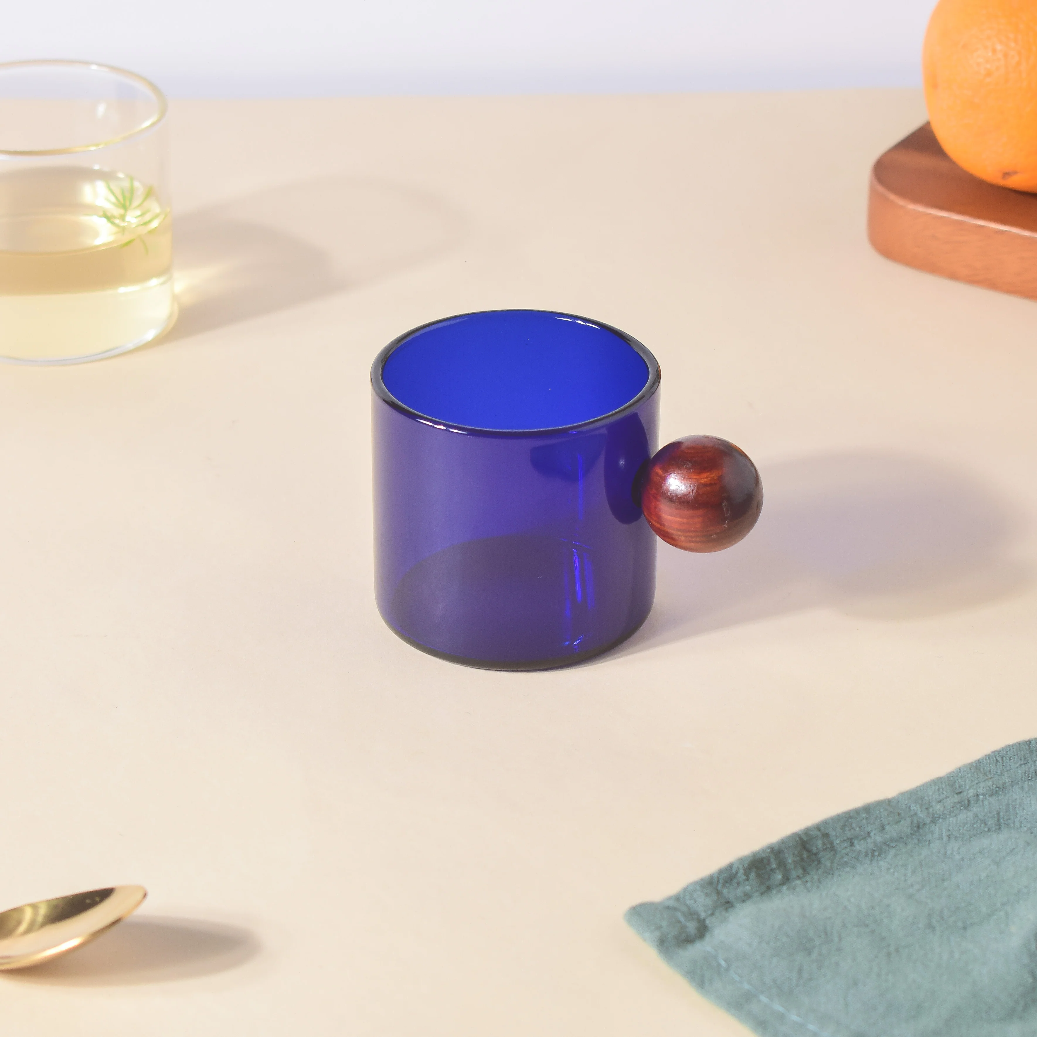 Glass Mug Blue With Knob Handle Small - Image 4