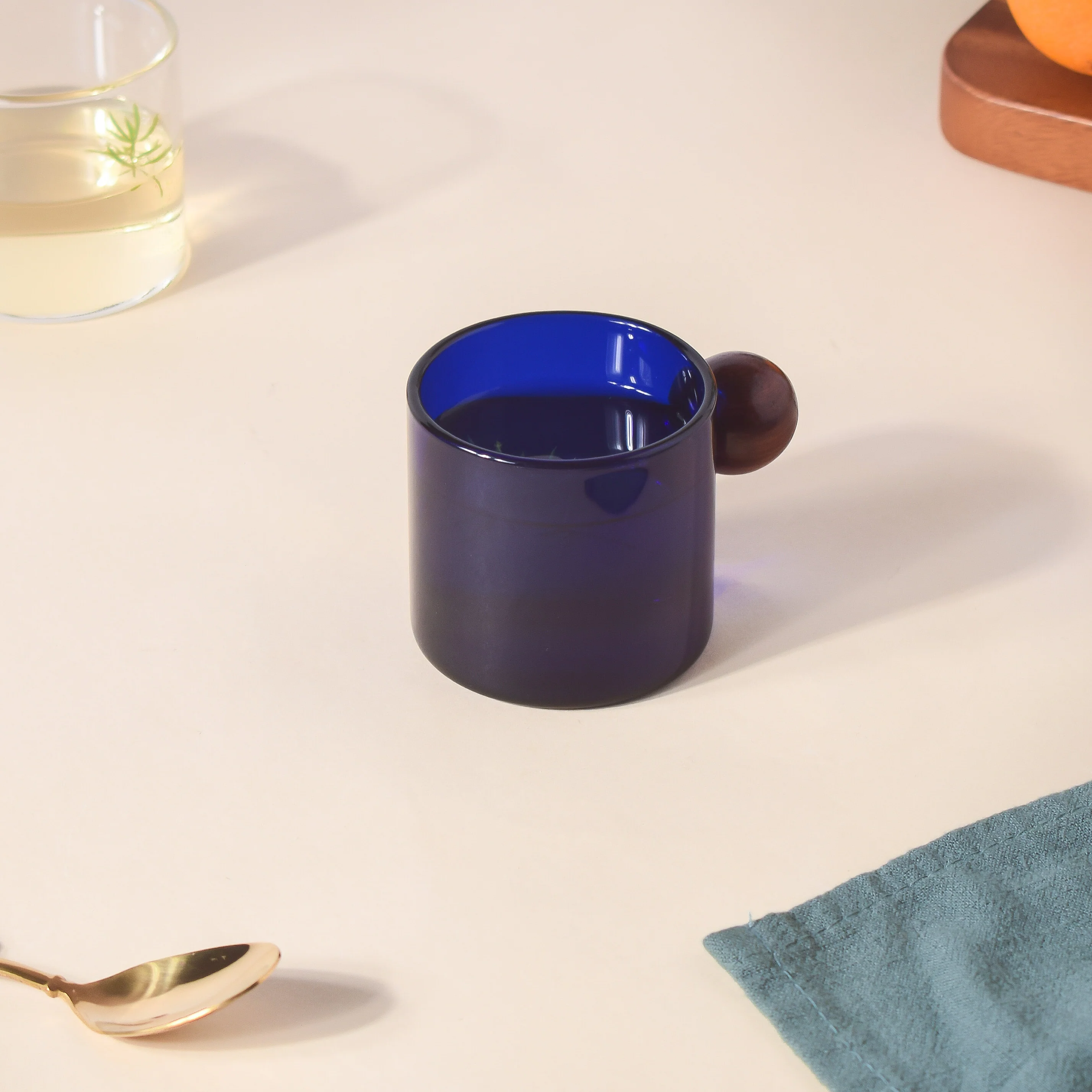 Glass Mug Blue With Knob Handle Small - Image 5