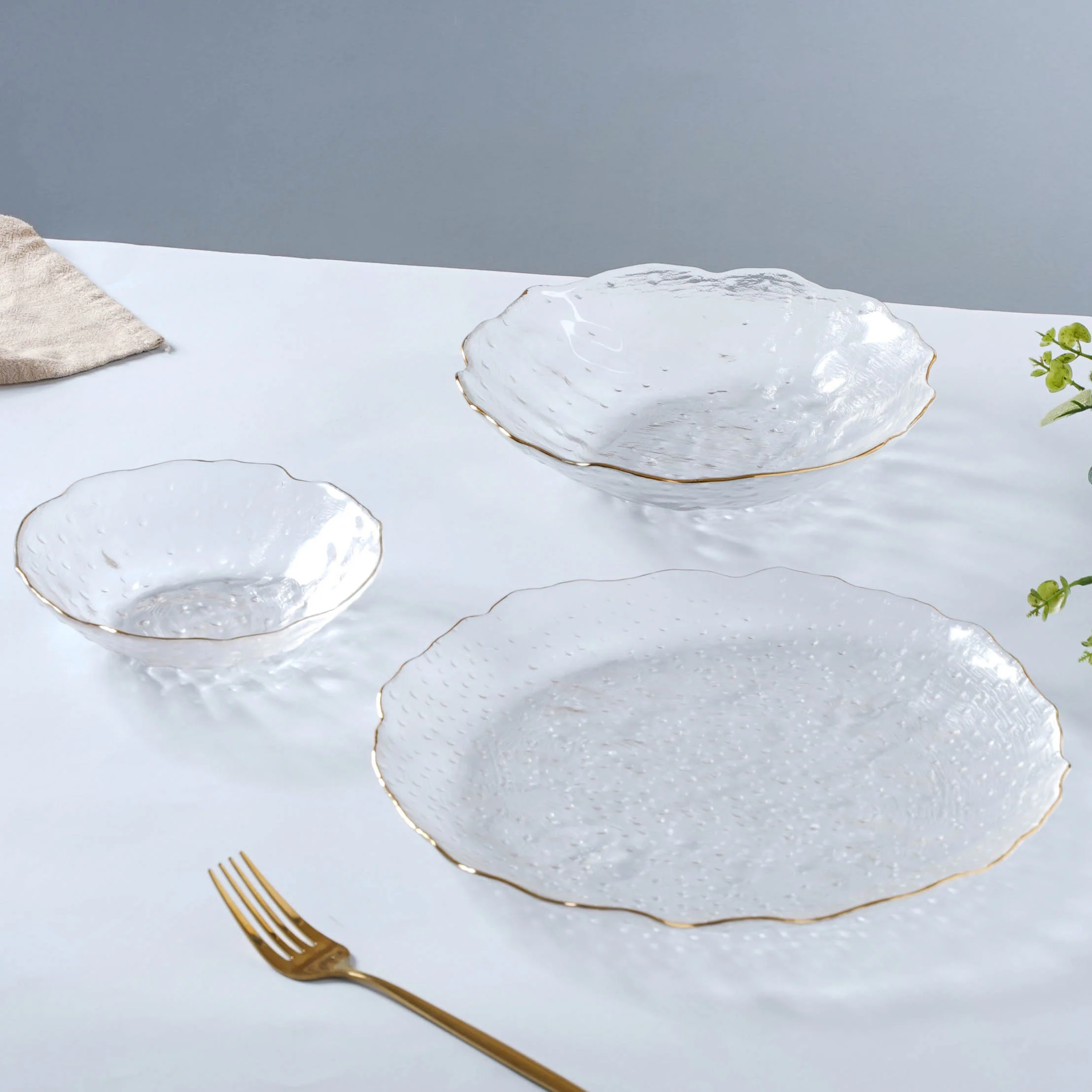 Glass Plate and Bowl Set of 3 - Image 3