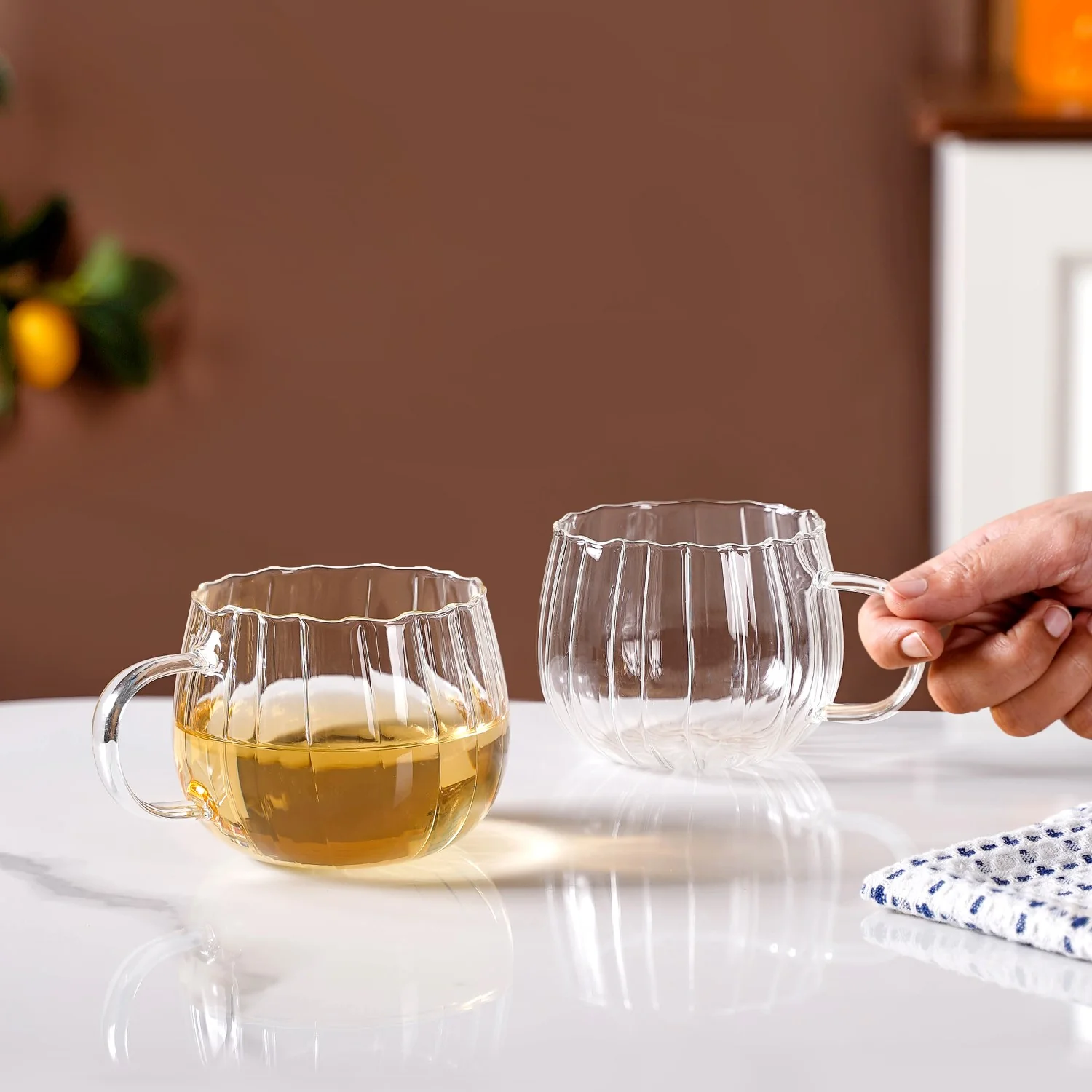 Glass Pumpkin Mug Set Of 2 400ml - Image 2
