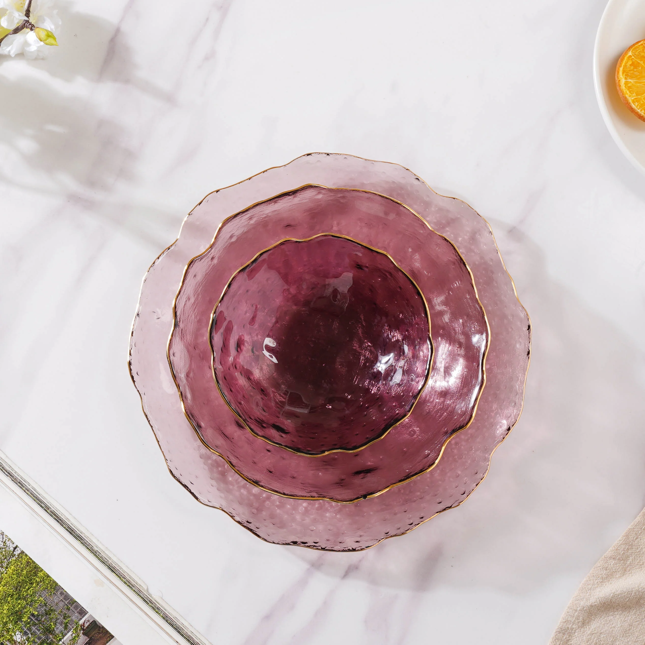 Glass Rose Dish Set of 3 - Image 5