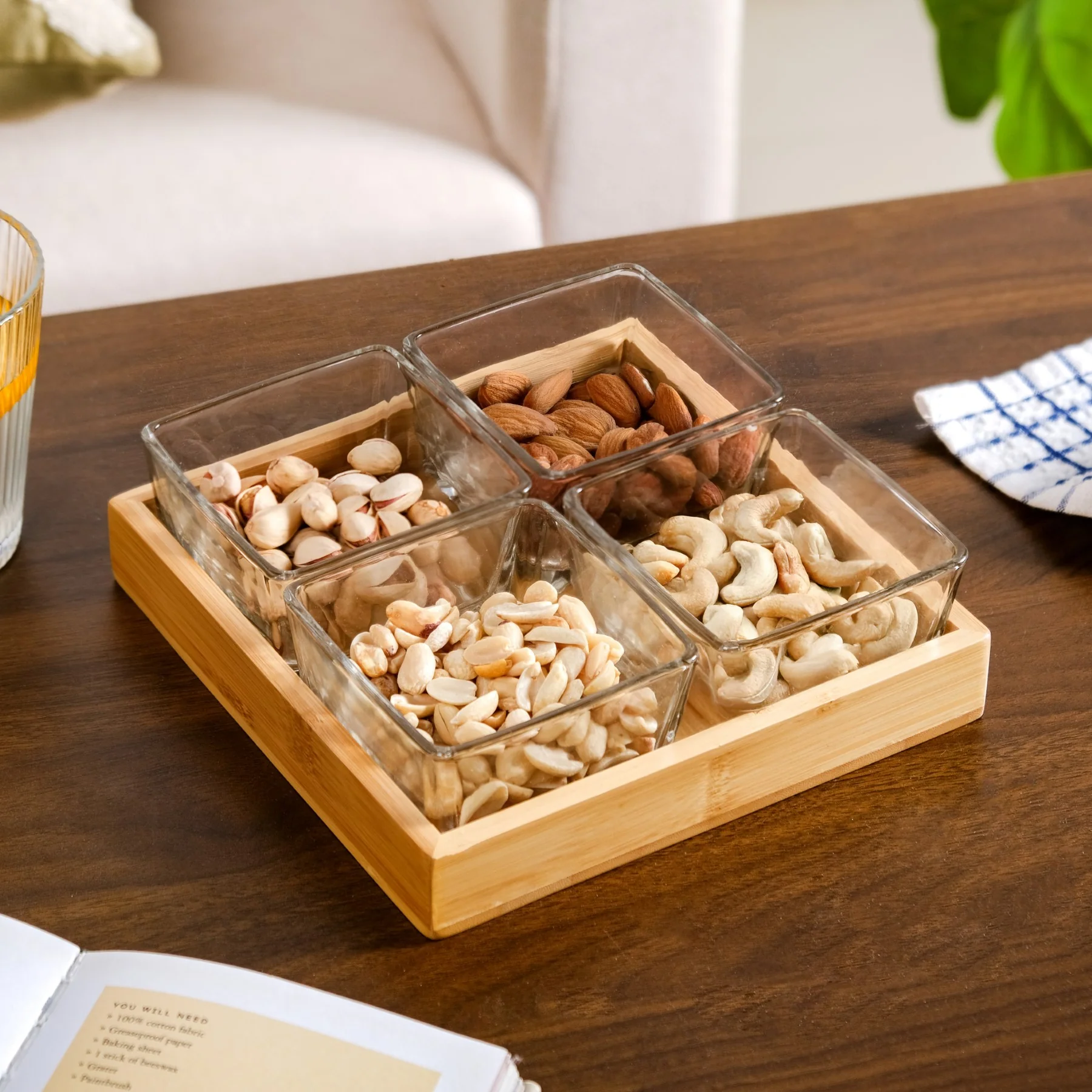 Glass Snack Serving Bowls With Tray