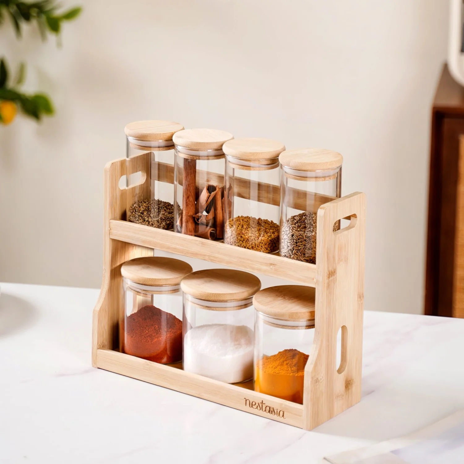 Glass Spice Jars Set of 7 With Wooden Storage Rack - Image 8