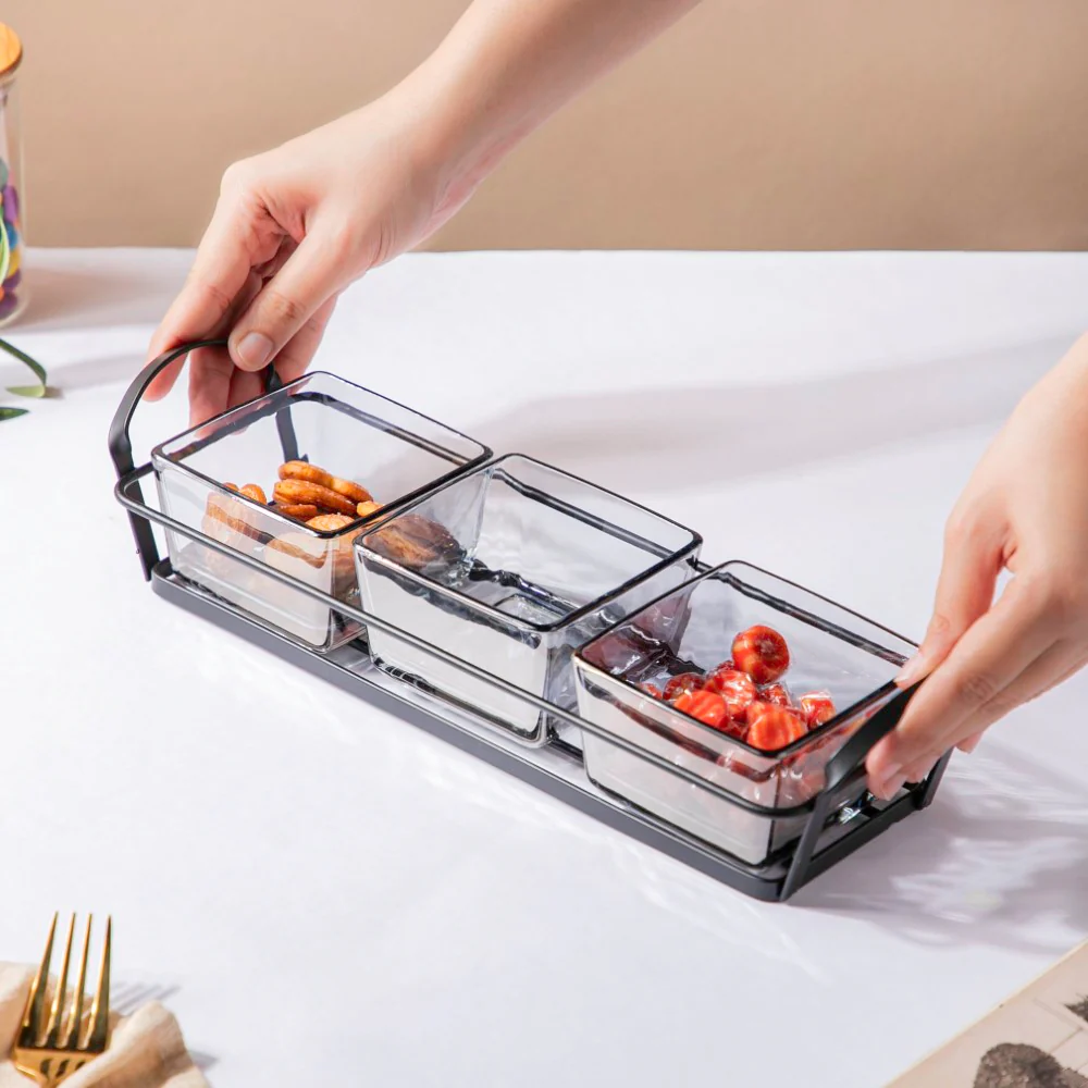 Glass Square Bowl With Tray Set Of 4 200ml - Image 2