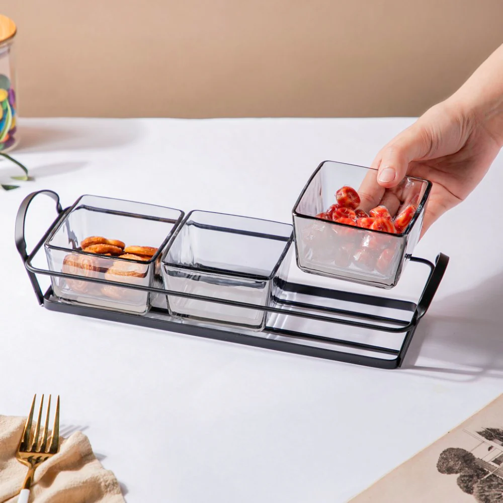 Glass Square Bowl With Tray Set Of 4 200ml - Image 4