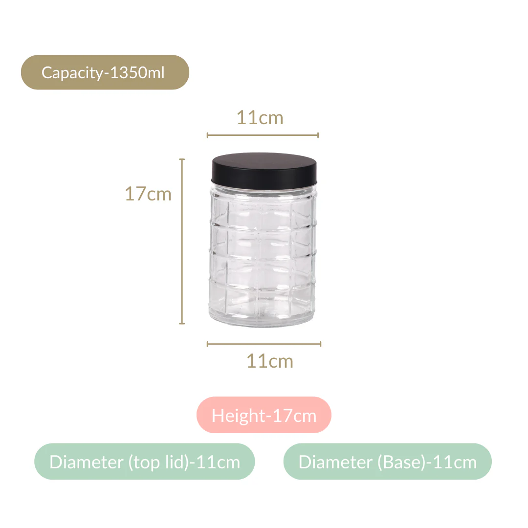Glass Storage Jars With Airtight Lid Set Of 4 Checks 1350ml - Image 5