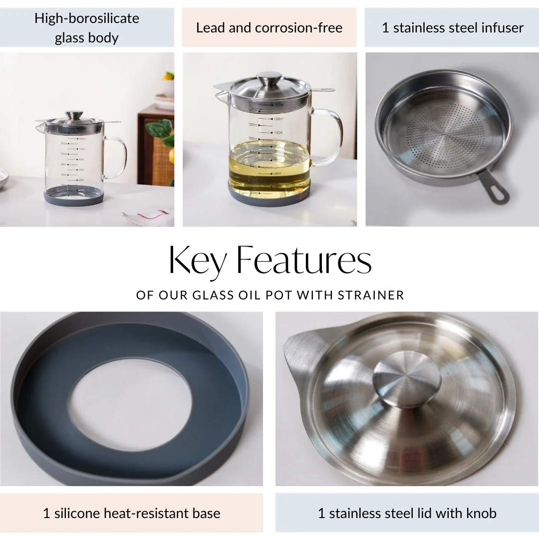 Glass Oil Pot With Strainer 1500ml - Image 4