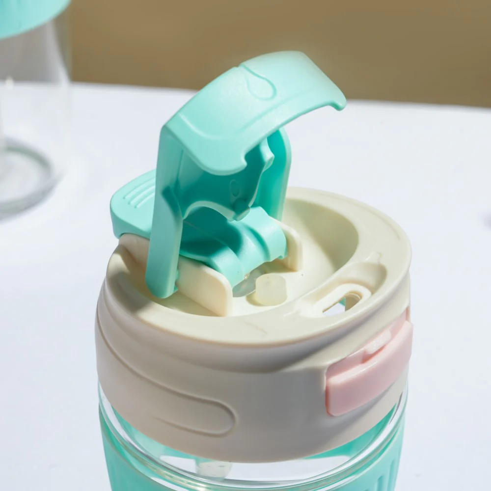Glass Tumbler With Dual Flip Lid Blue 450ml - Image 9