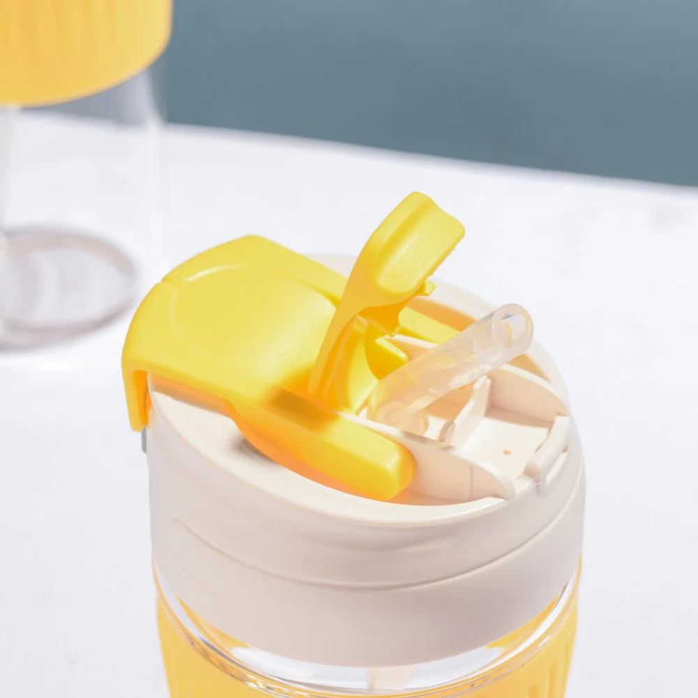 Glass Tumbler With Dual Flip Lid Yellow 350ml - Image 7