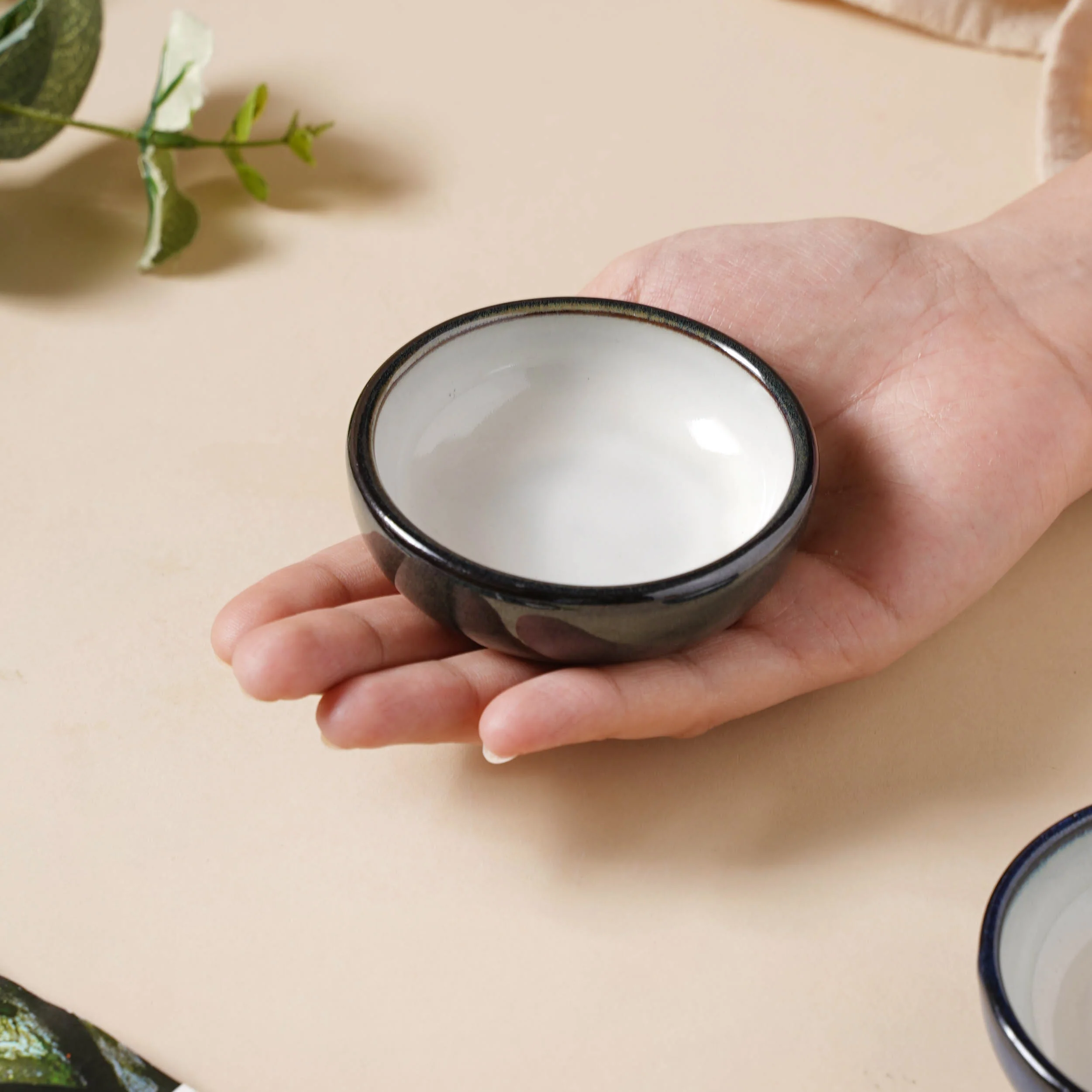 Glazed Ceramic Black And White Dip Bowl - Image 2