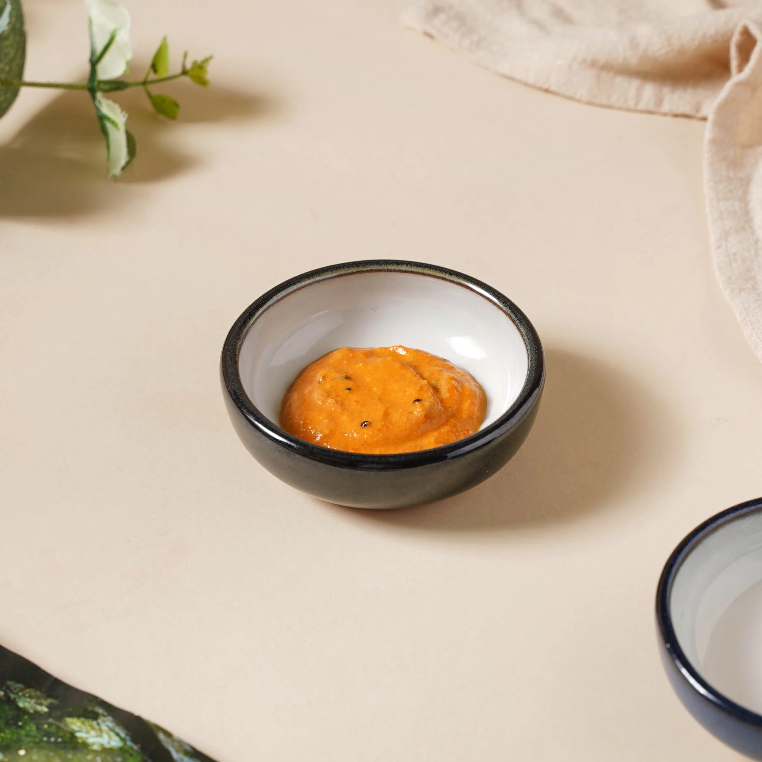 Glazed Ceramic Black And White Dip Bowl - Image 3