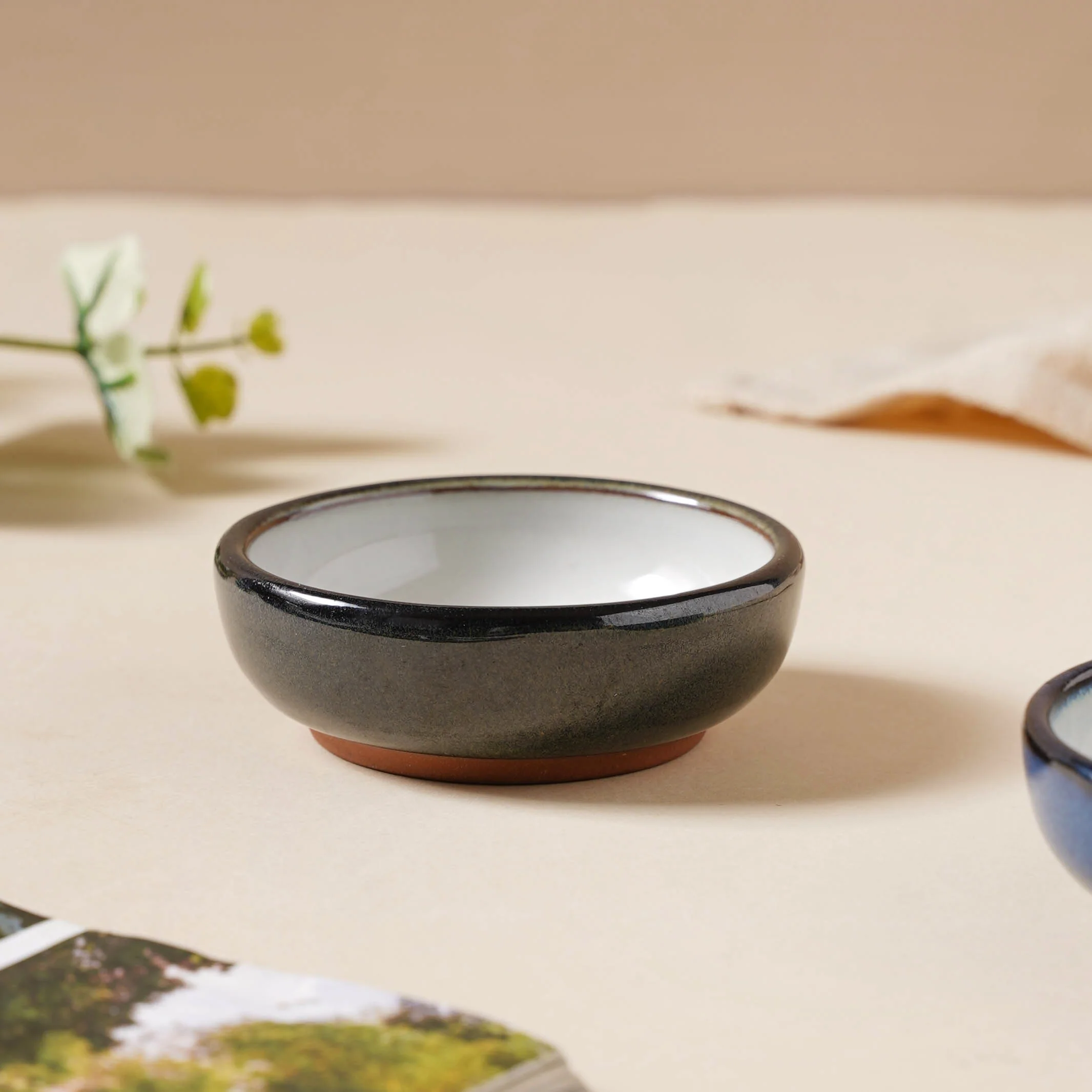 Glazed Ceramic Black And White Dip Bowl - Image 5