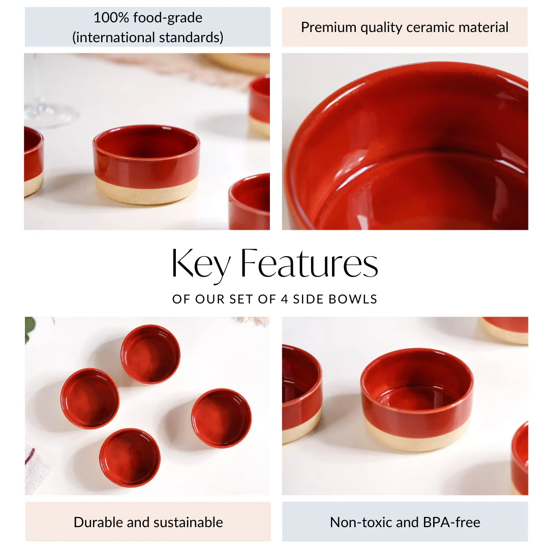 Glazed Ceramic Bowls Set Of 4 Amber Clay 150ml - Image 4