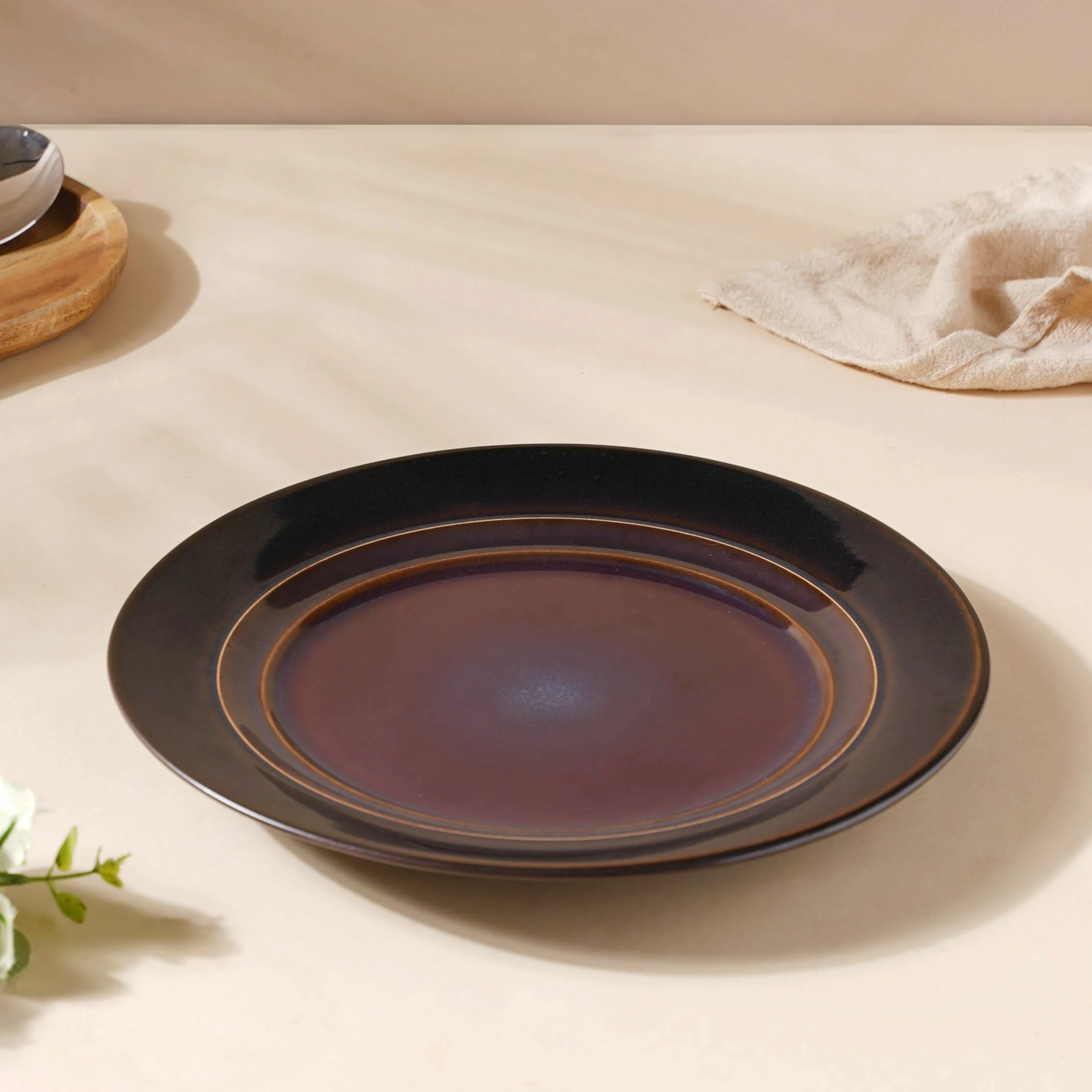 Glazed Ceramic Brown Snack Plate 8.5 Inch - Image 4