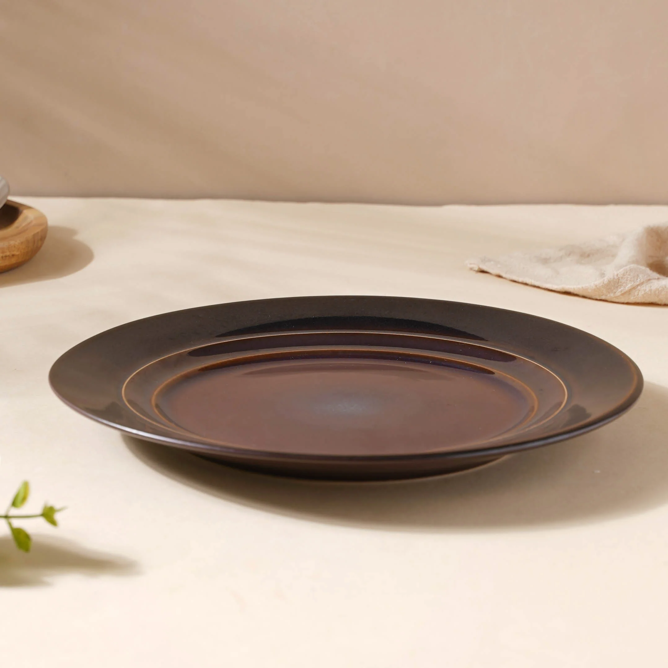 Glazed Ceramic Brown Snack Plate 8.5 Inch - Image 6