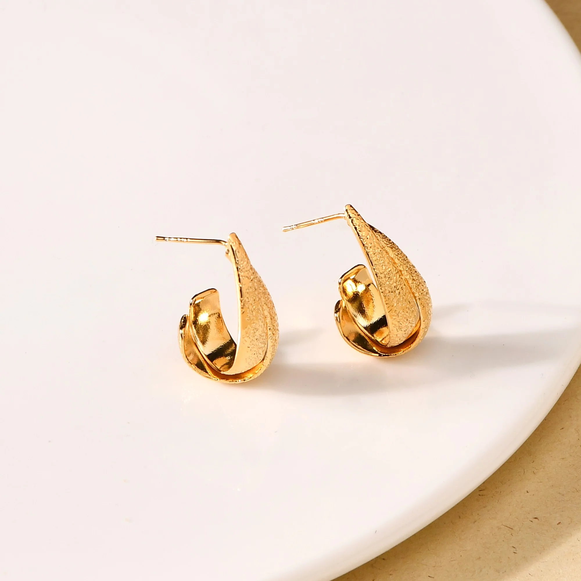 Glittery Gold Layered Drop Earrings - Image 2