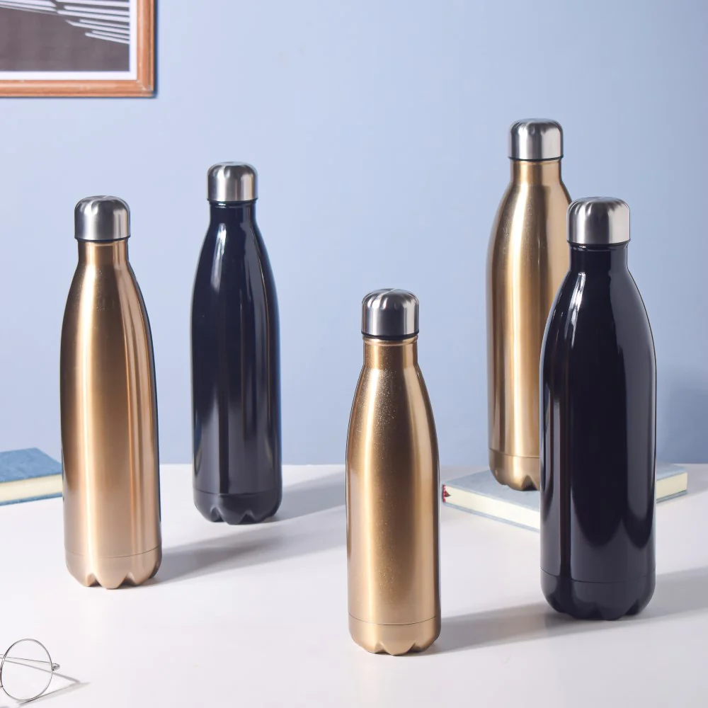 Glossy Black Stainless Steel Water Bottle 1000ml - Image 9