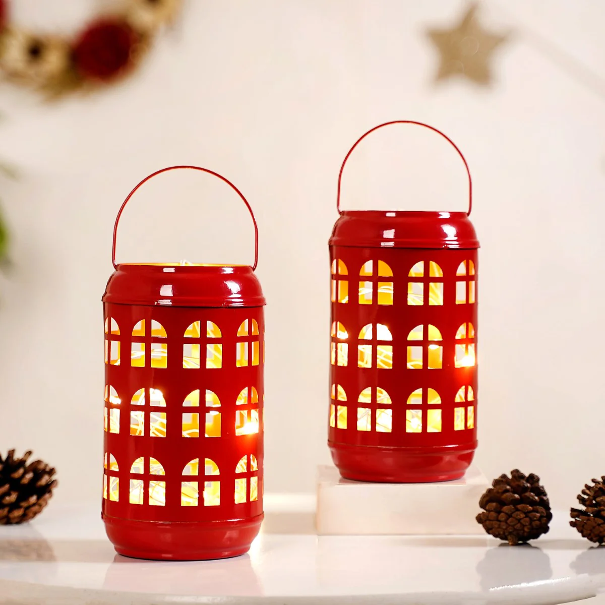 Festive Red Candle Holder With Handle Set of 2 - Image 10