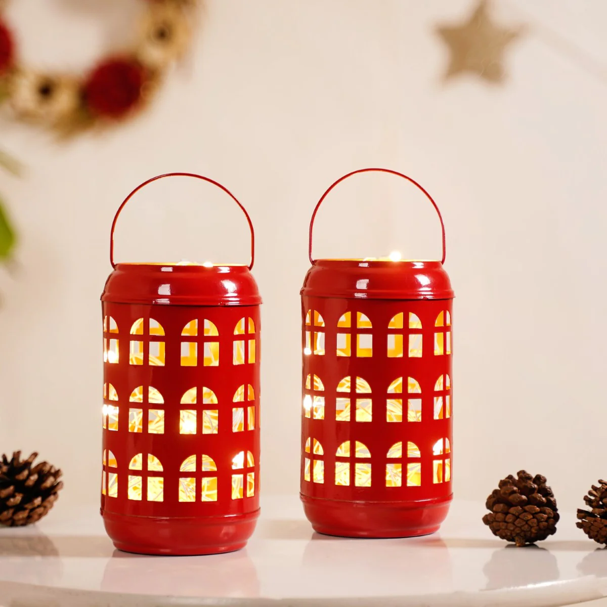 Festive Red Candle Holder With Handle Set of 2 - Image 4