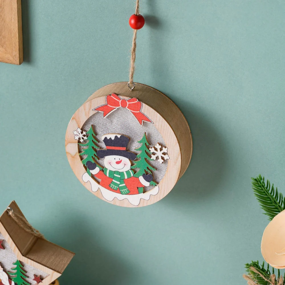 Glow Snowman Wooden LED Light Hanging Ornament - Image 5