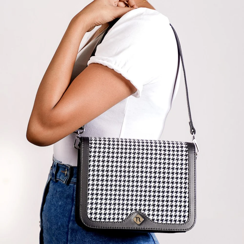 Go-To Shoulder Bag For Women Black Houndstooth