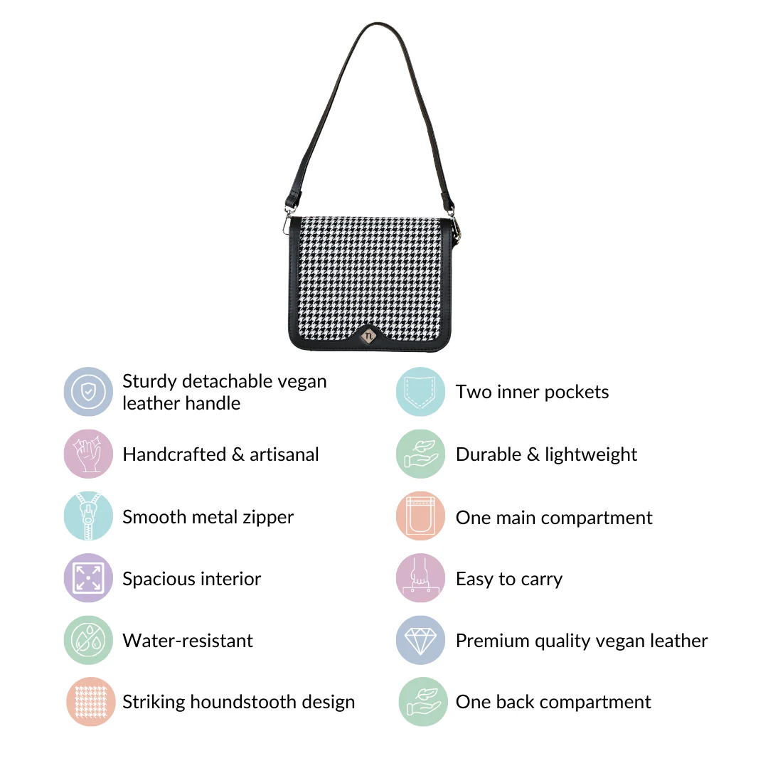 Go-To Shoulder Bag For Women Black Houndstooth - Image 7