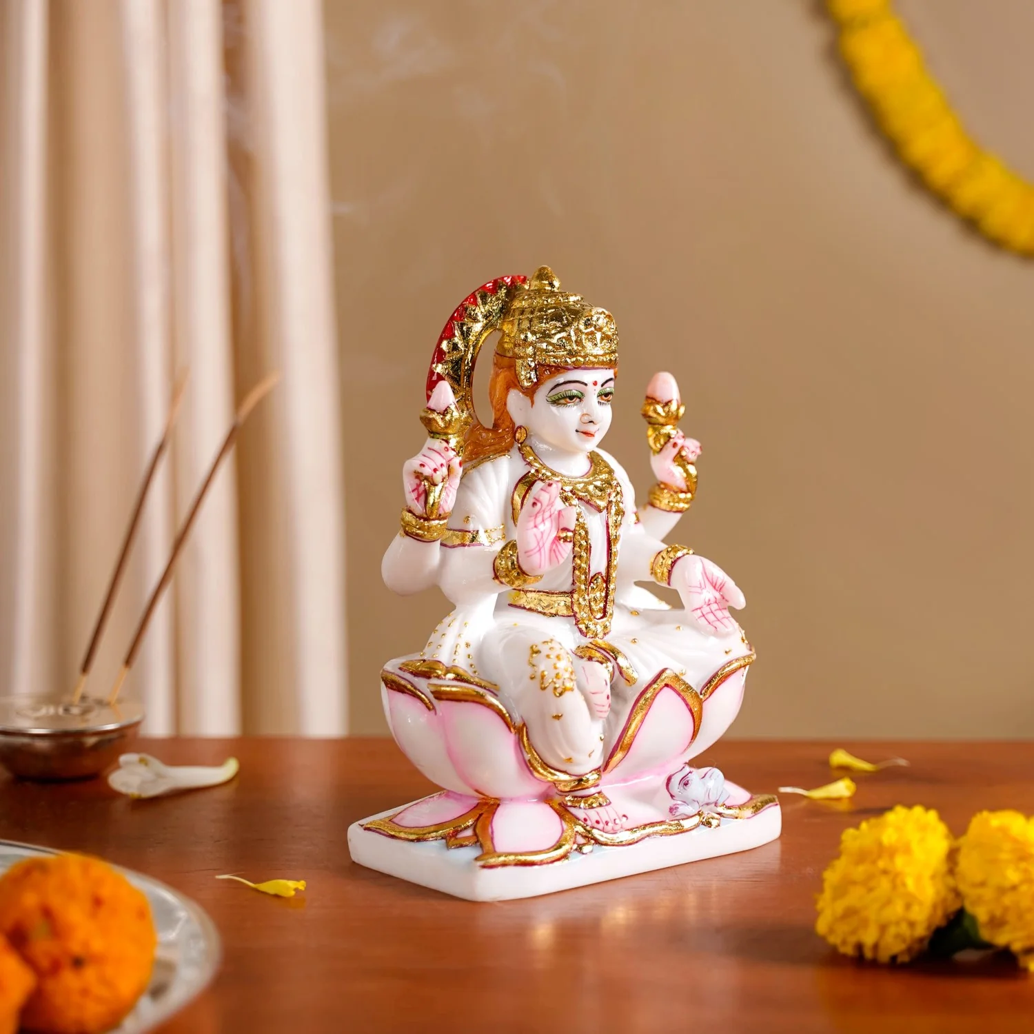 Goddess Laxmi On Lotus Idol 17x12cm - Image 8