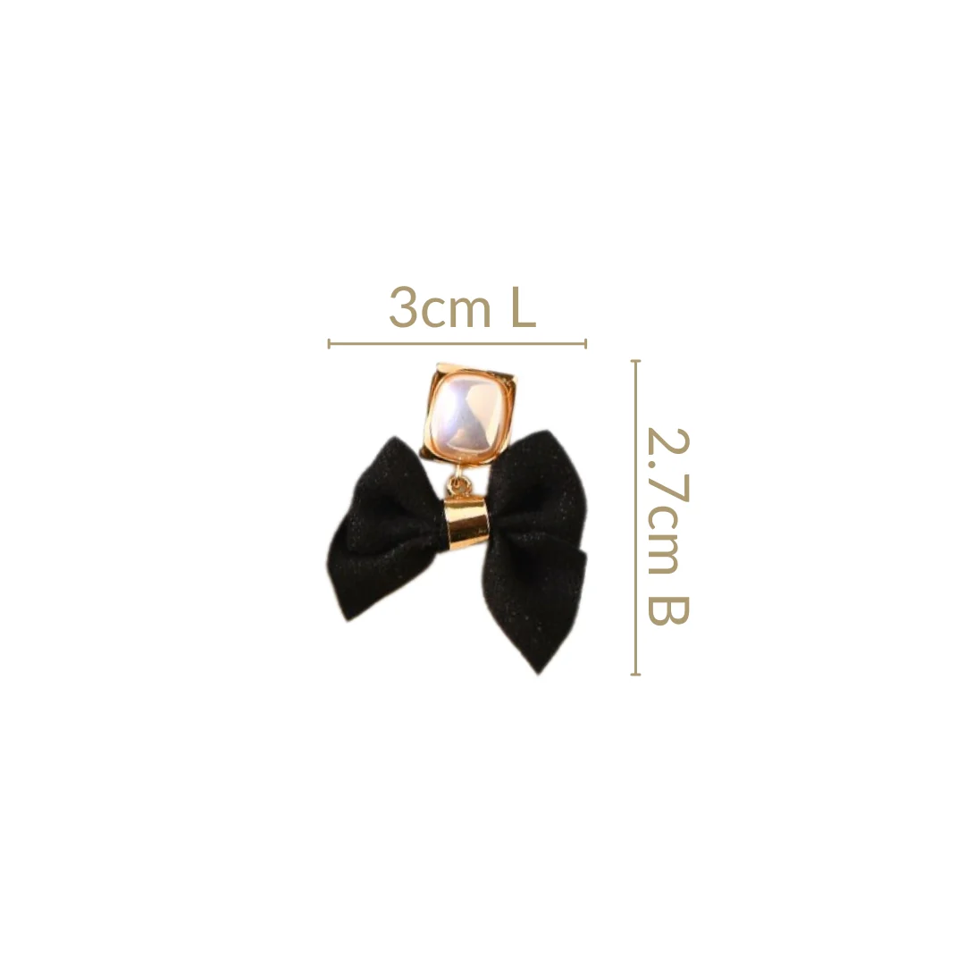 Gold And Black Bow Pearl Earrings - Image 3