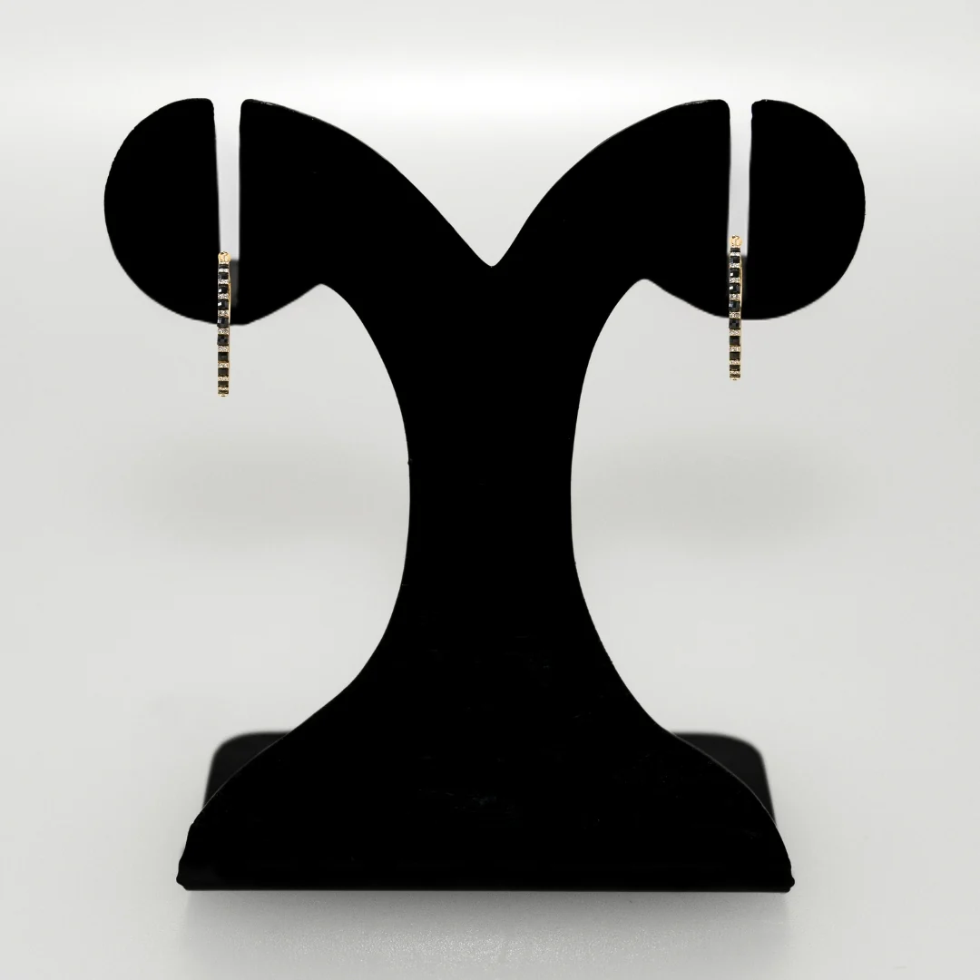 Gold And Black Lattice Hoop Earrings - Image 6