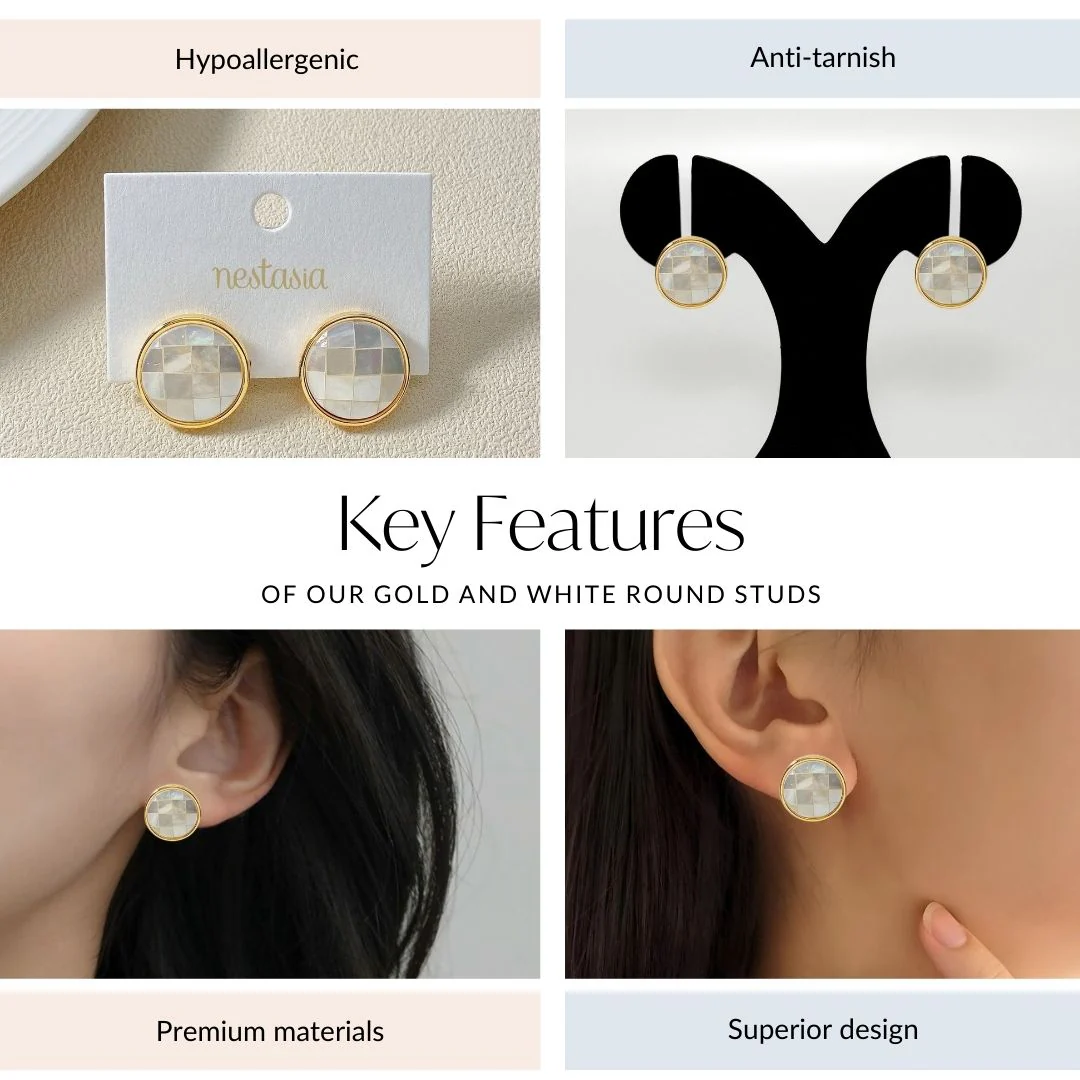 Gold And White Round Studs - Image 4