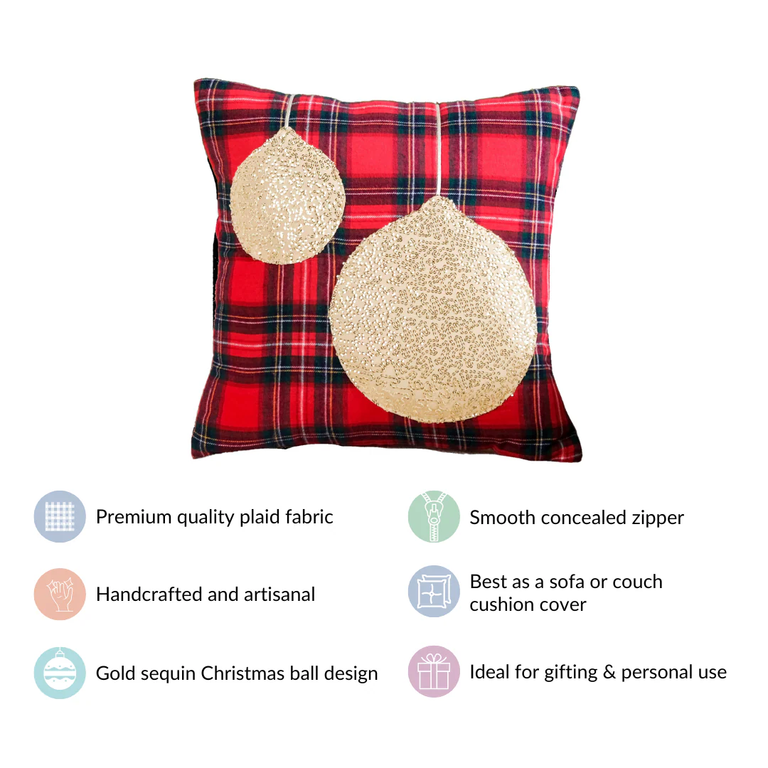 Gold Baubbles Plaid Cushion Cover 40x40cm - Image 5