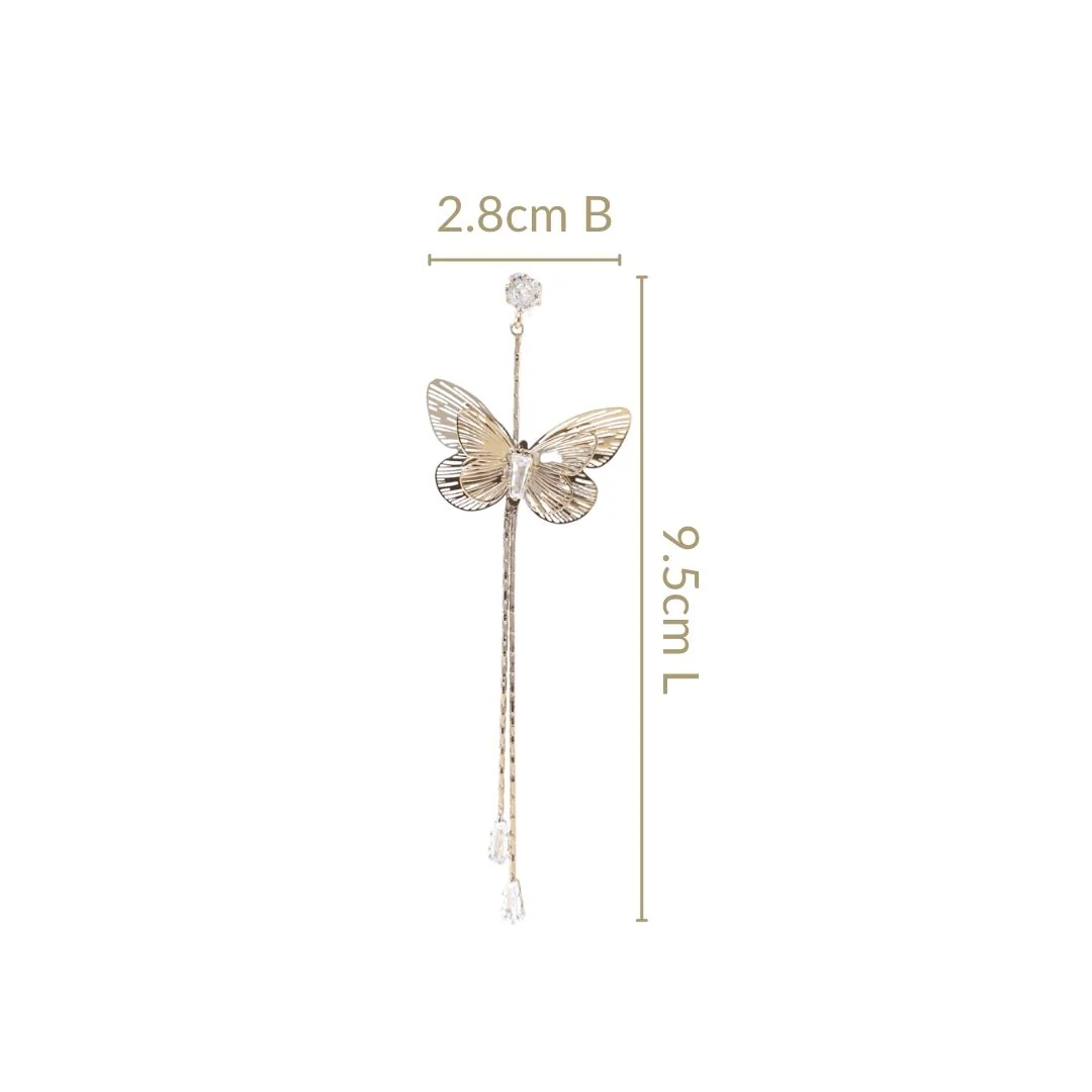 Gold Butterfly Tassel Earrings - Image 3