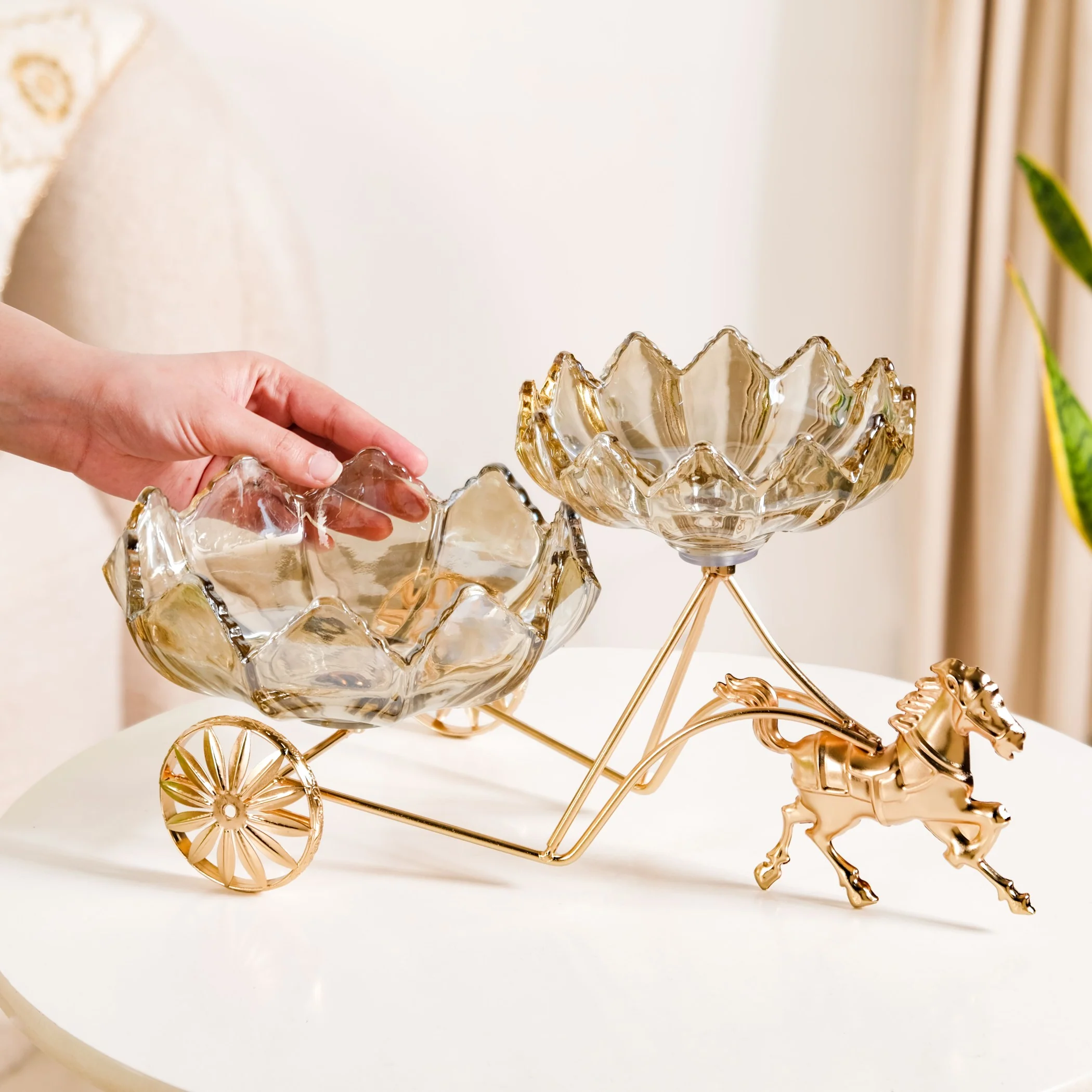 Gold Chariot Glass Decorative Bowls - Image 3