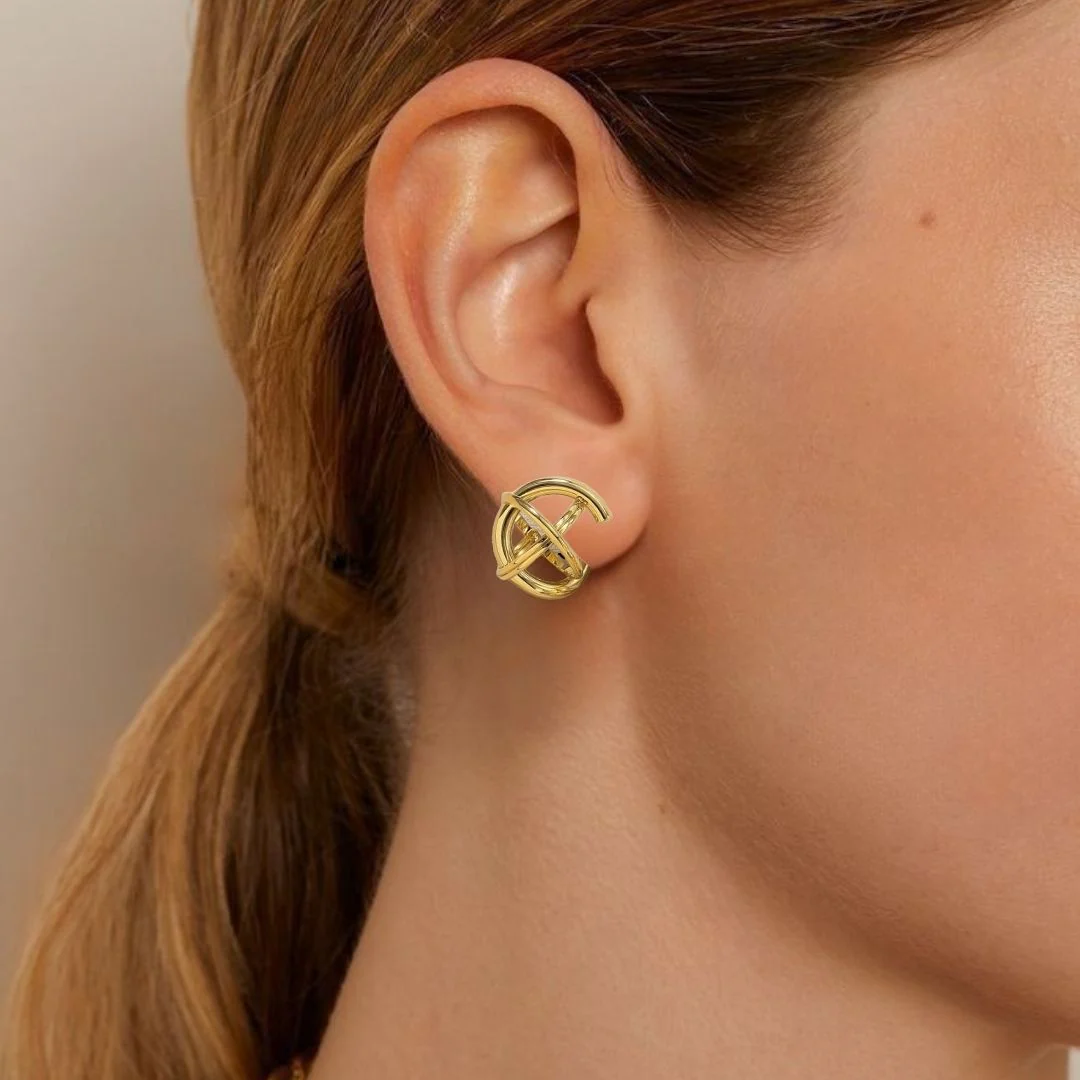 Gold Circle Fusion Drop Earrings - Image 2