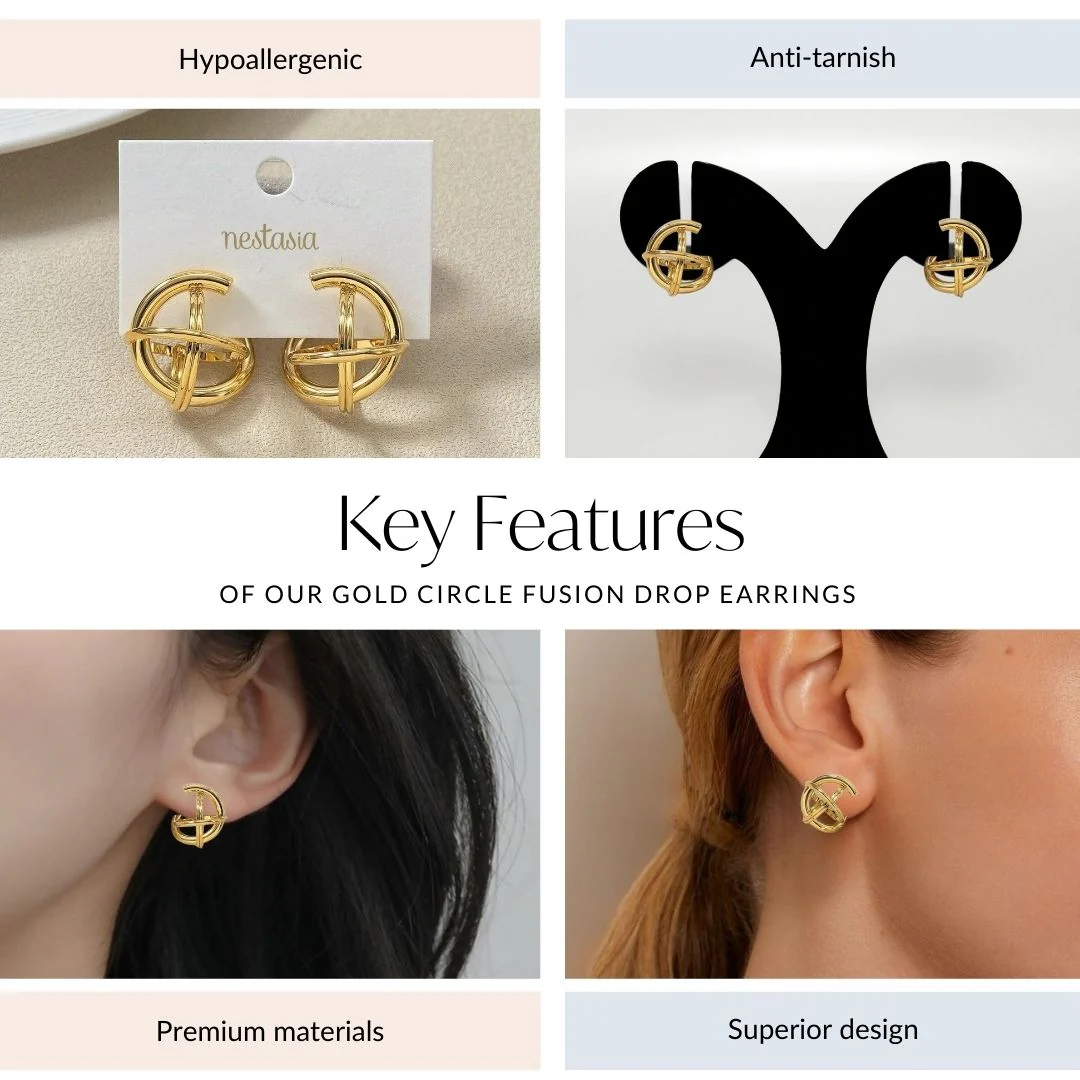 Gold Circle Fusion Drop Earrings - Image 4