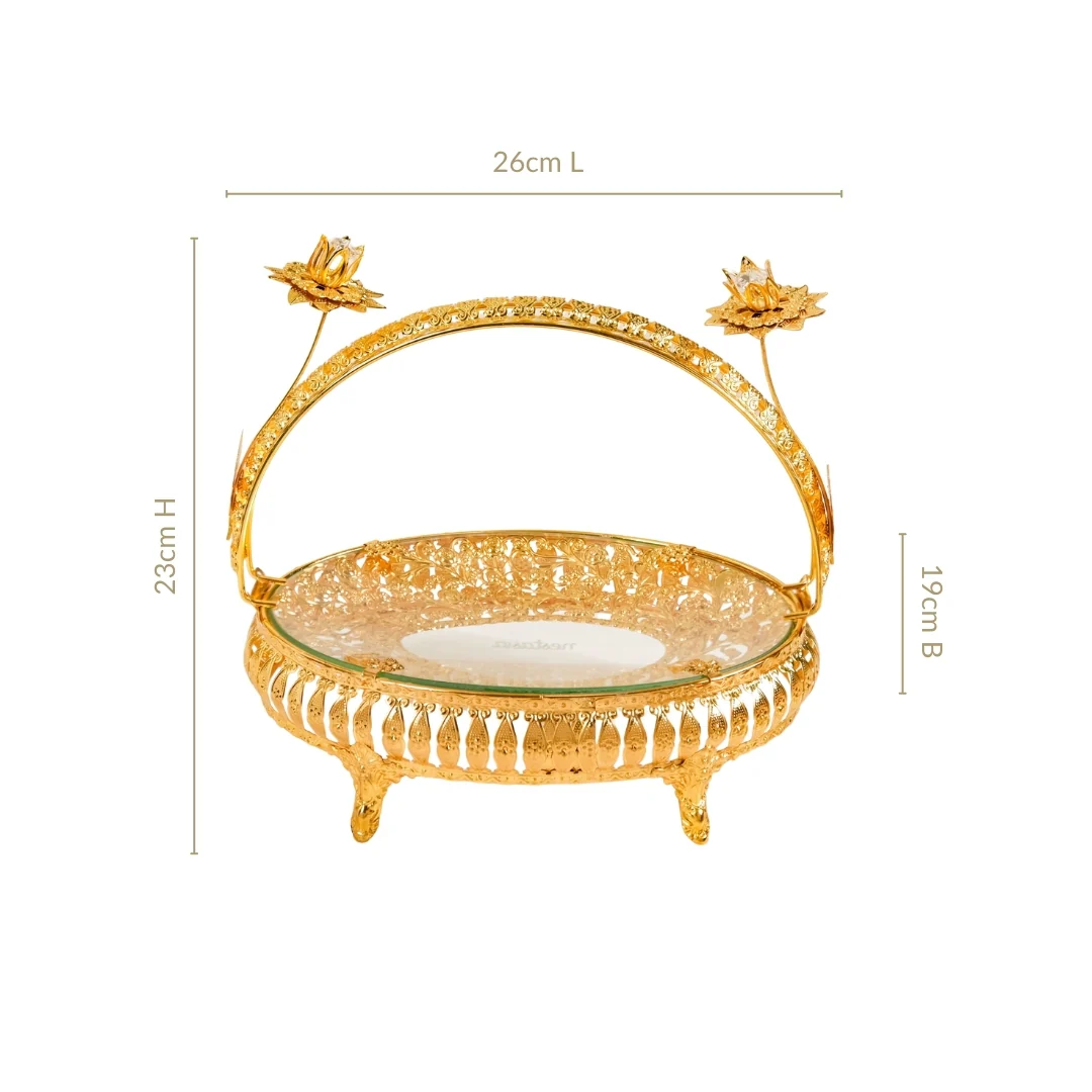 Gold Decorative Tray With Floral Metal Frame - Image 4