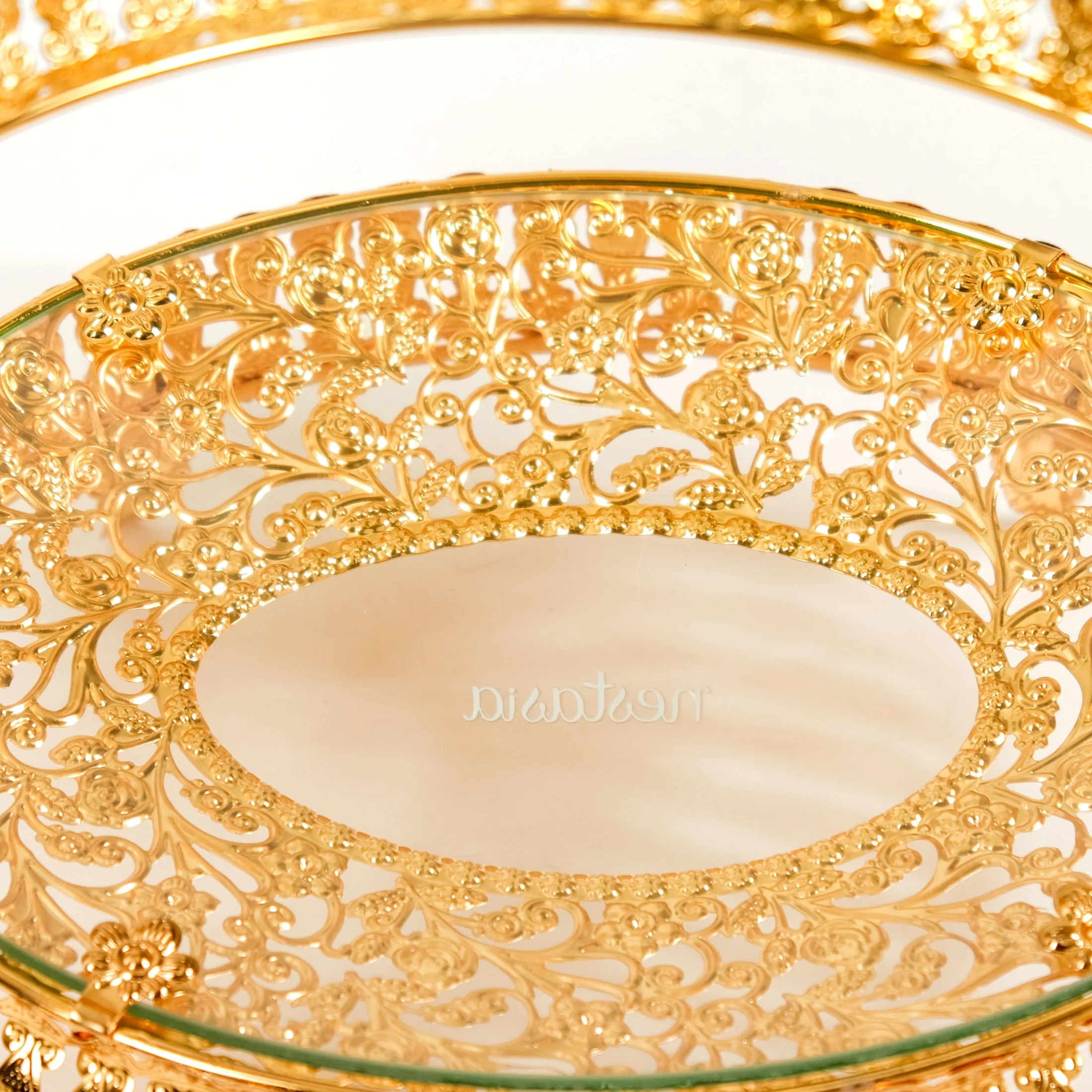 Gold Decorative Tray With Floral Metal Frame - Image 7