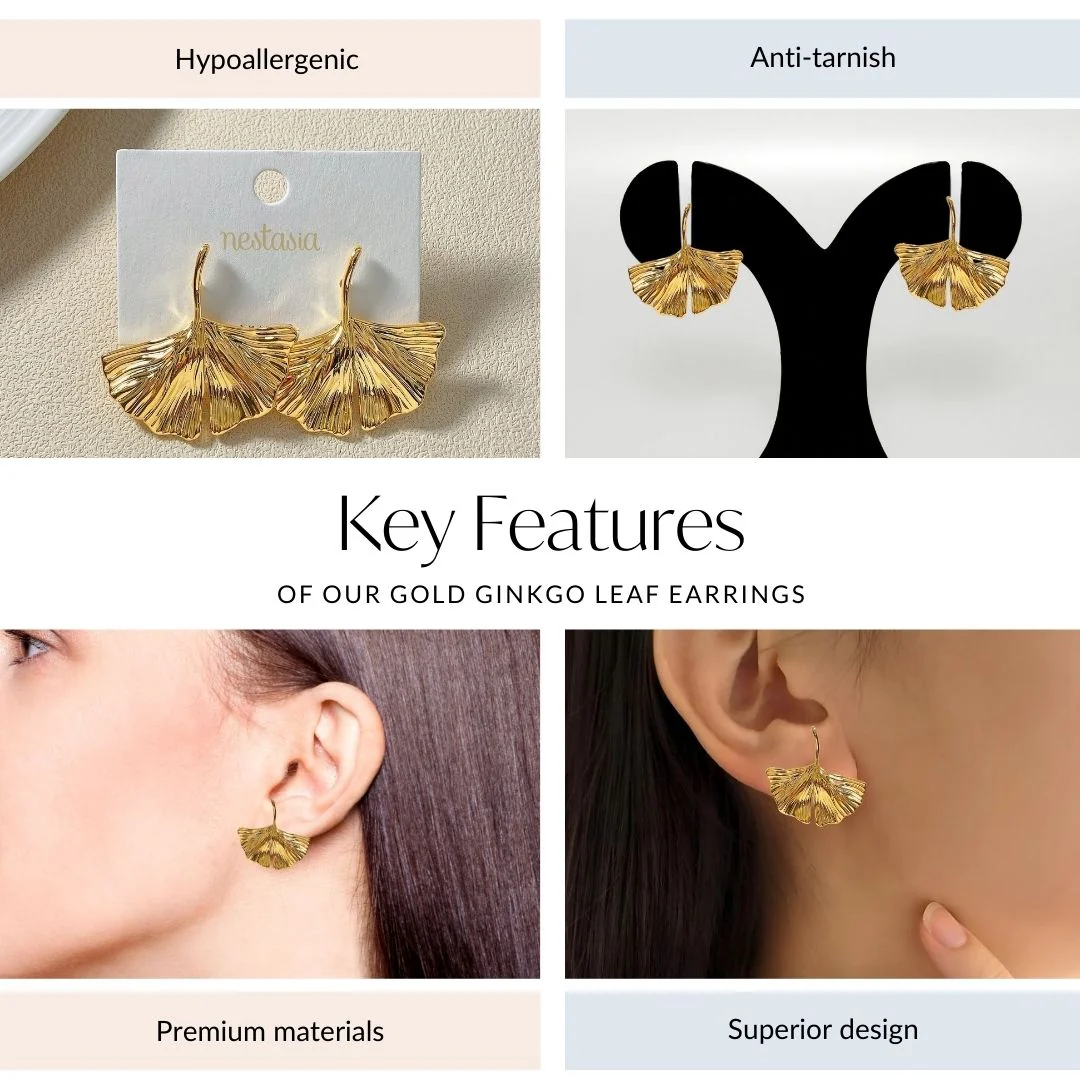 Gold Ginkgo Leaf Earrings - Image 4