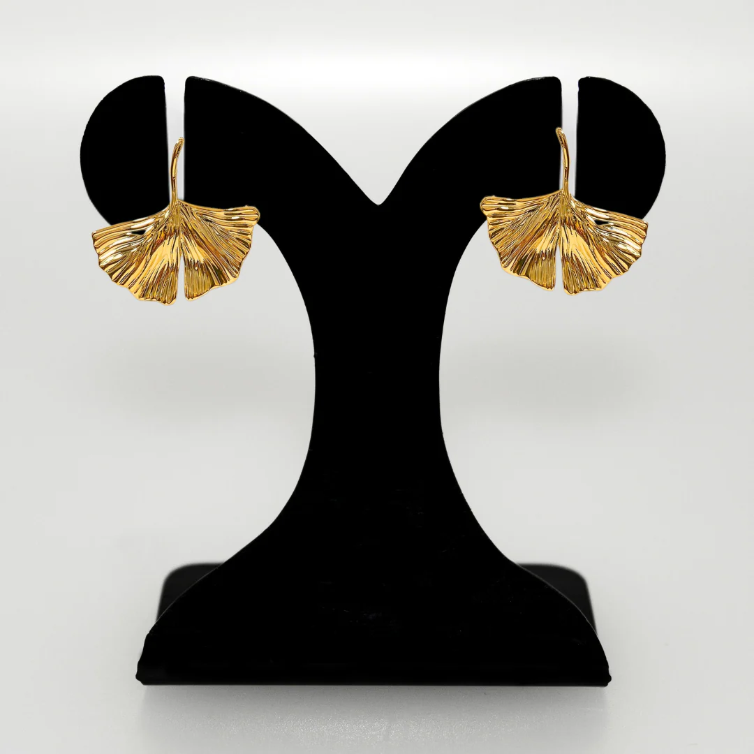 Gold Ginkgo Leaf Earrings - Image 6